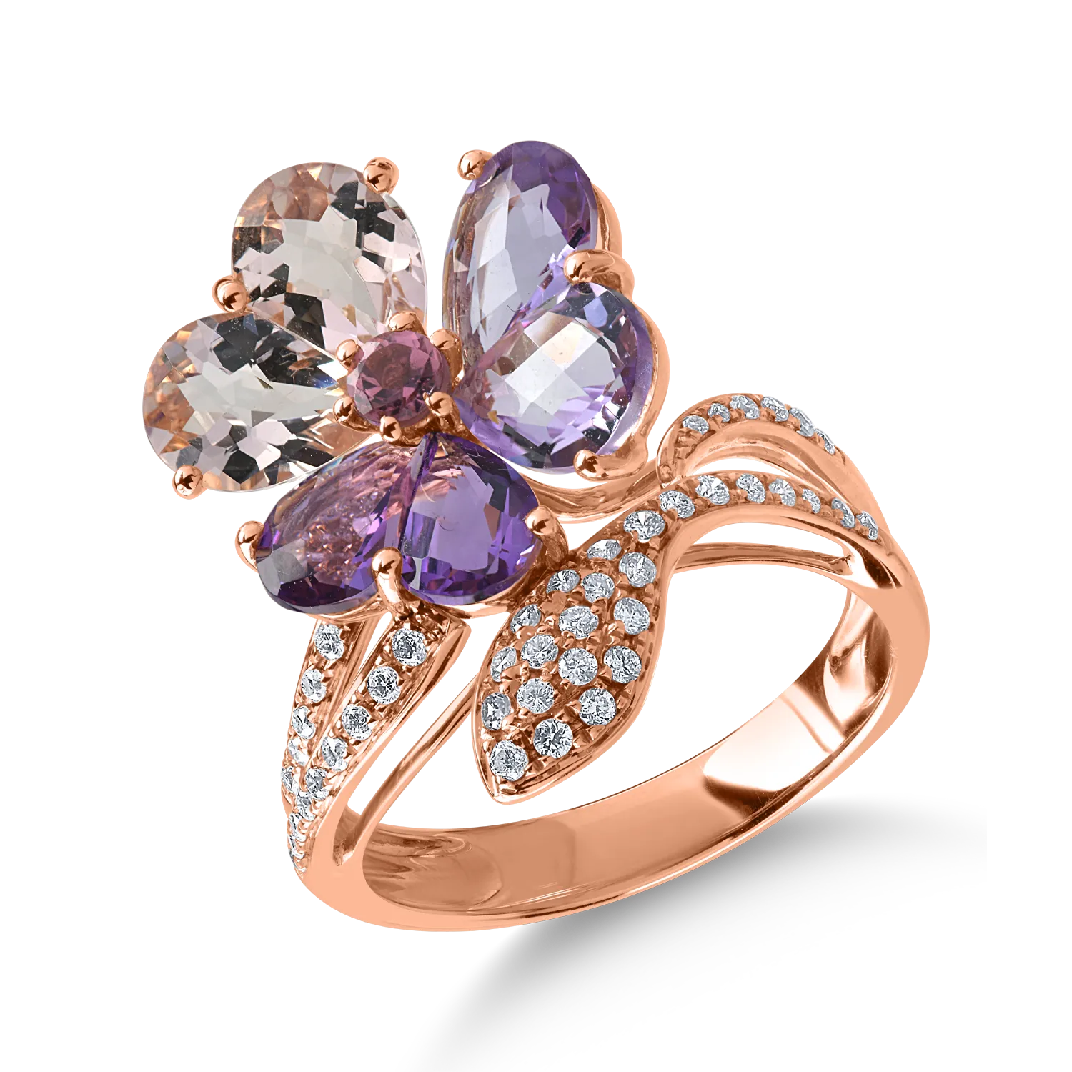 Пръстен от розово злато със скъпоценни и полускъпоценни камъни 12.11ct-158187