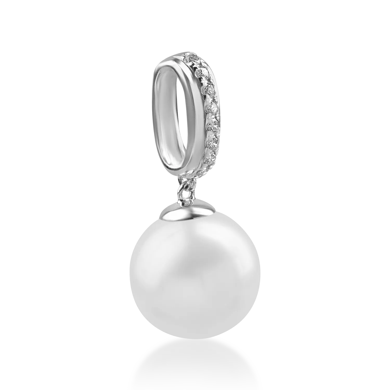 Pandantiv din aur alb cu perla de cultura de 7.42ct si diamante de 0.06ct