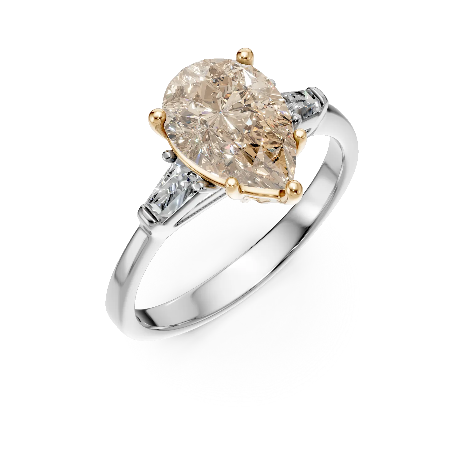 Inel de logodna din aur alb-galben cu diamant pear de 2ct si diamante de 0.19ct