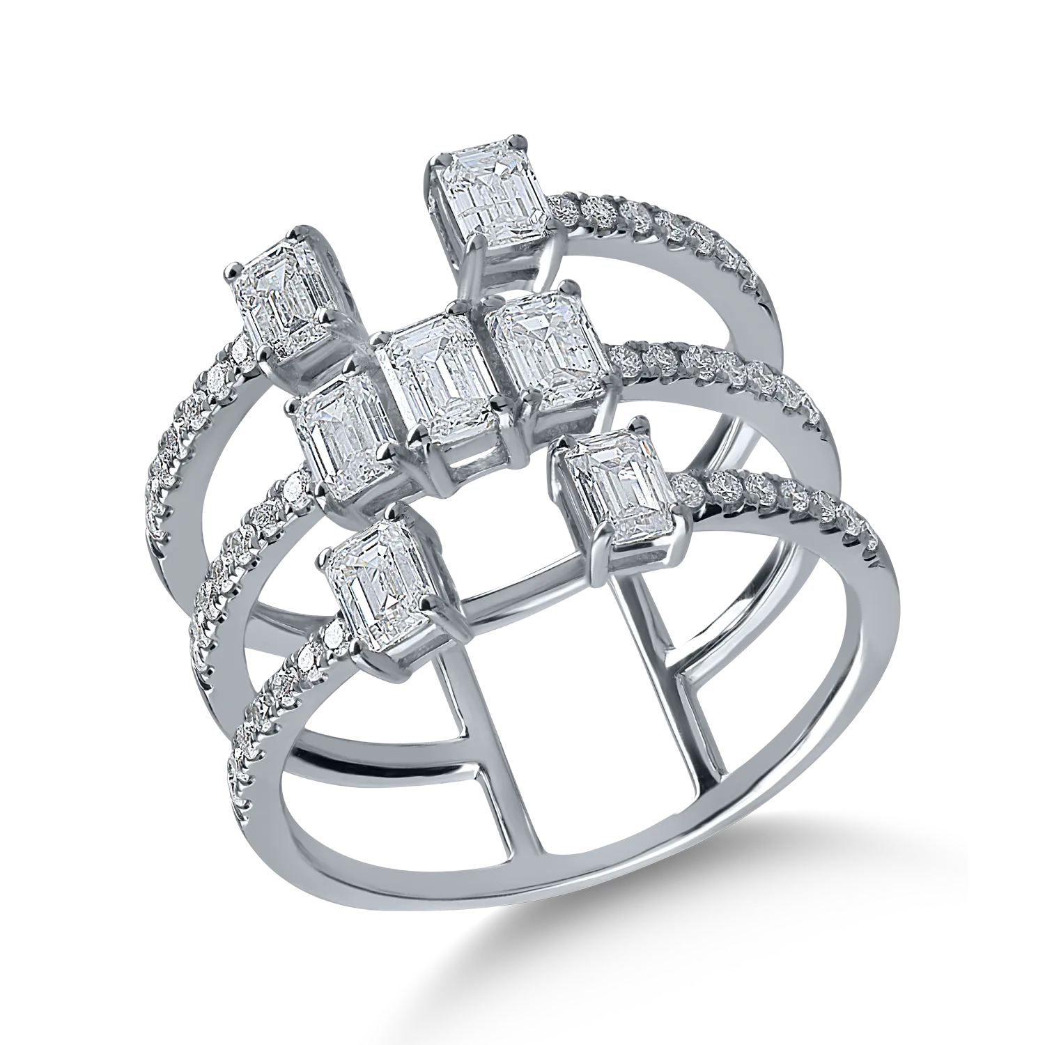 Inel din aur alb cu diamante baguette si rotunde de 1.66ct