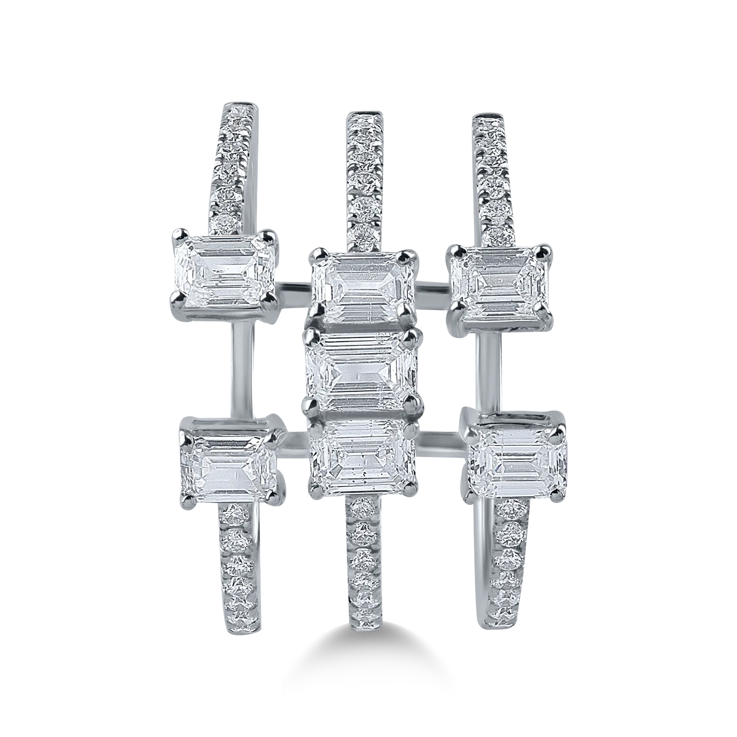 Inel din aur alb cu diamante baguette si rotunde de 1.66ct - imagine 2