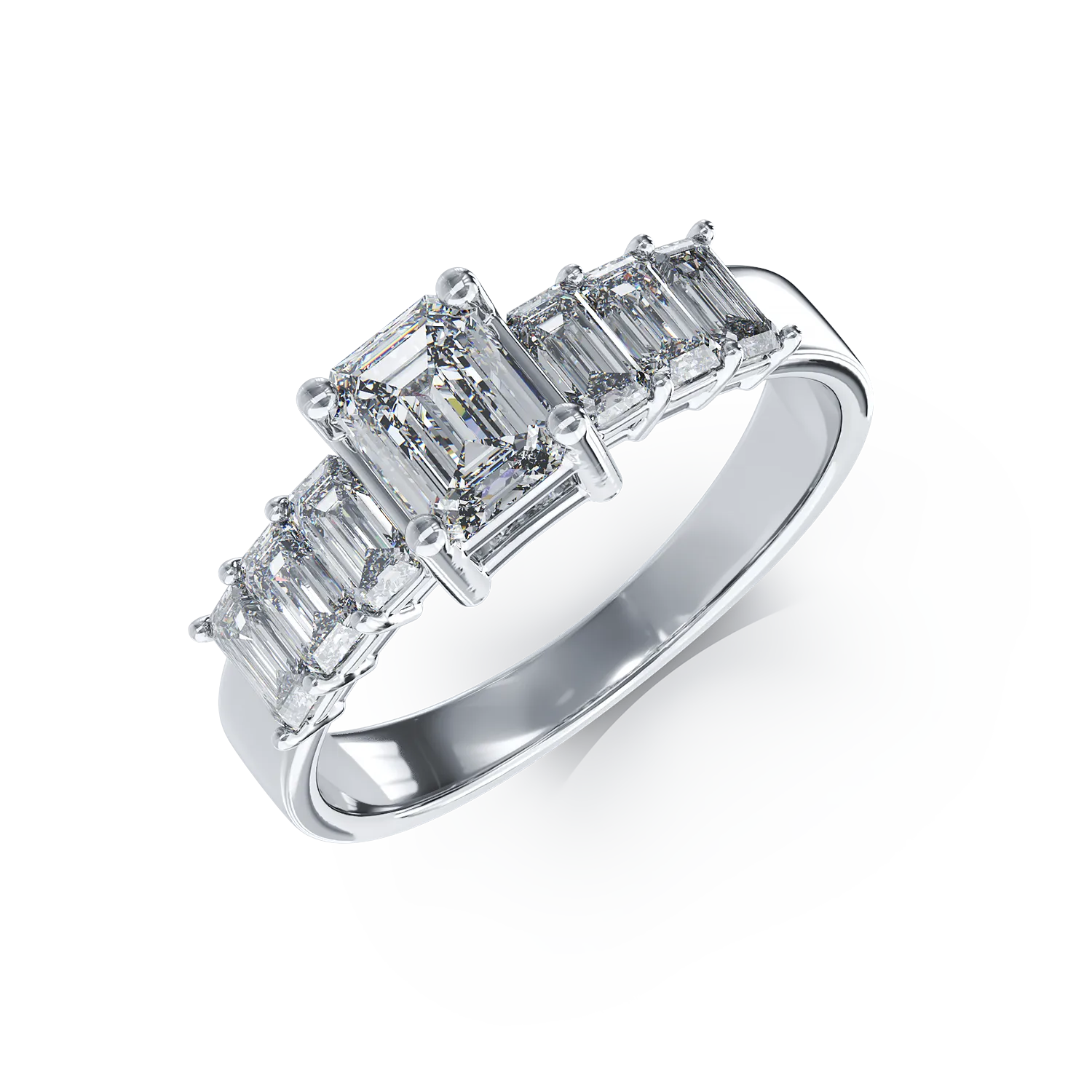 Годежен пръстен от бяло злато с 0.73ct диамант и 0.93ct диаманти