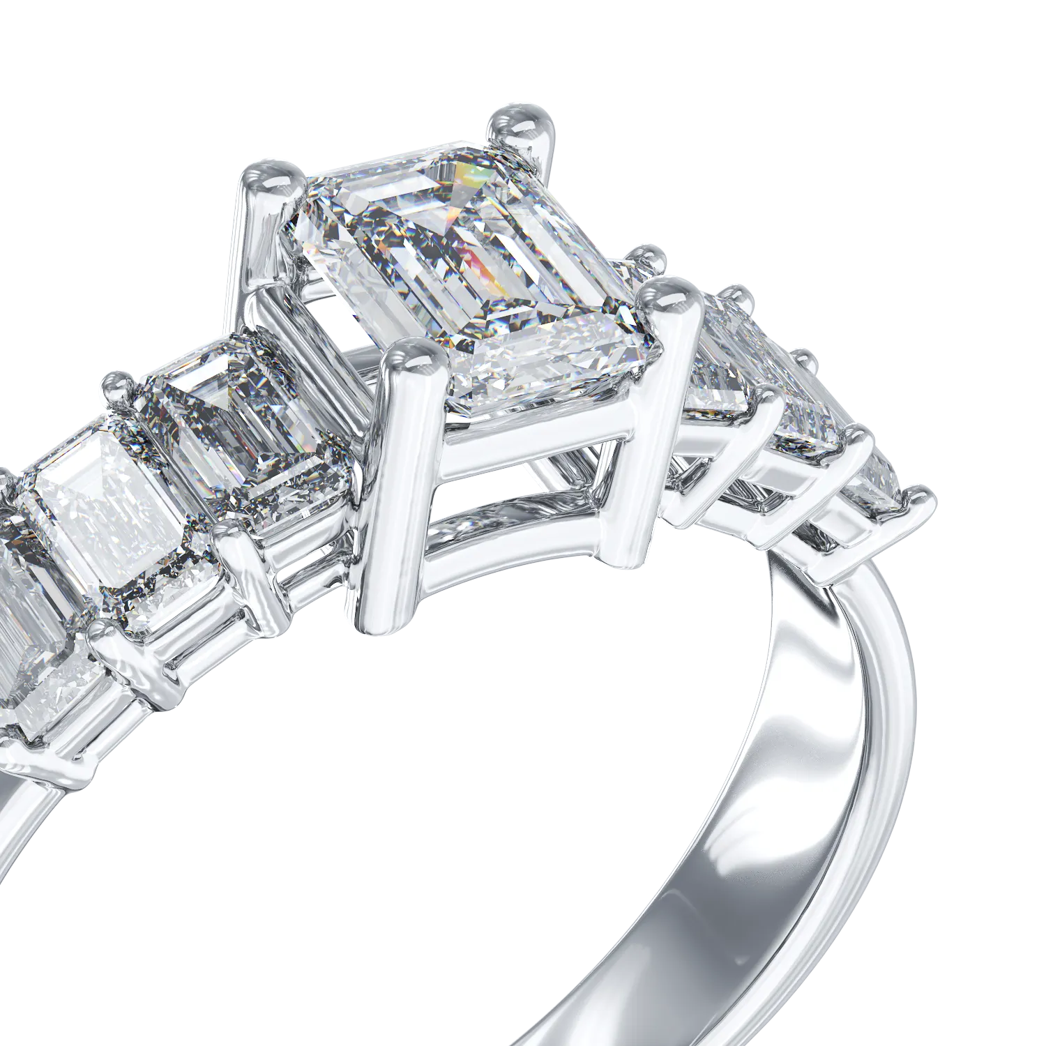 Годежен пръстен от бяло злато с 0.73ct диамант и 0.93ct диаманти