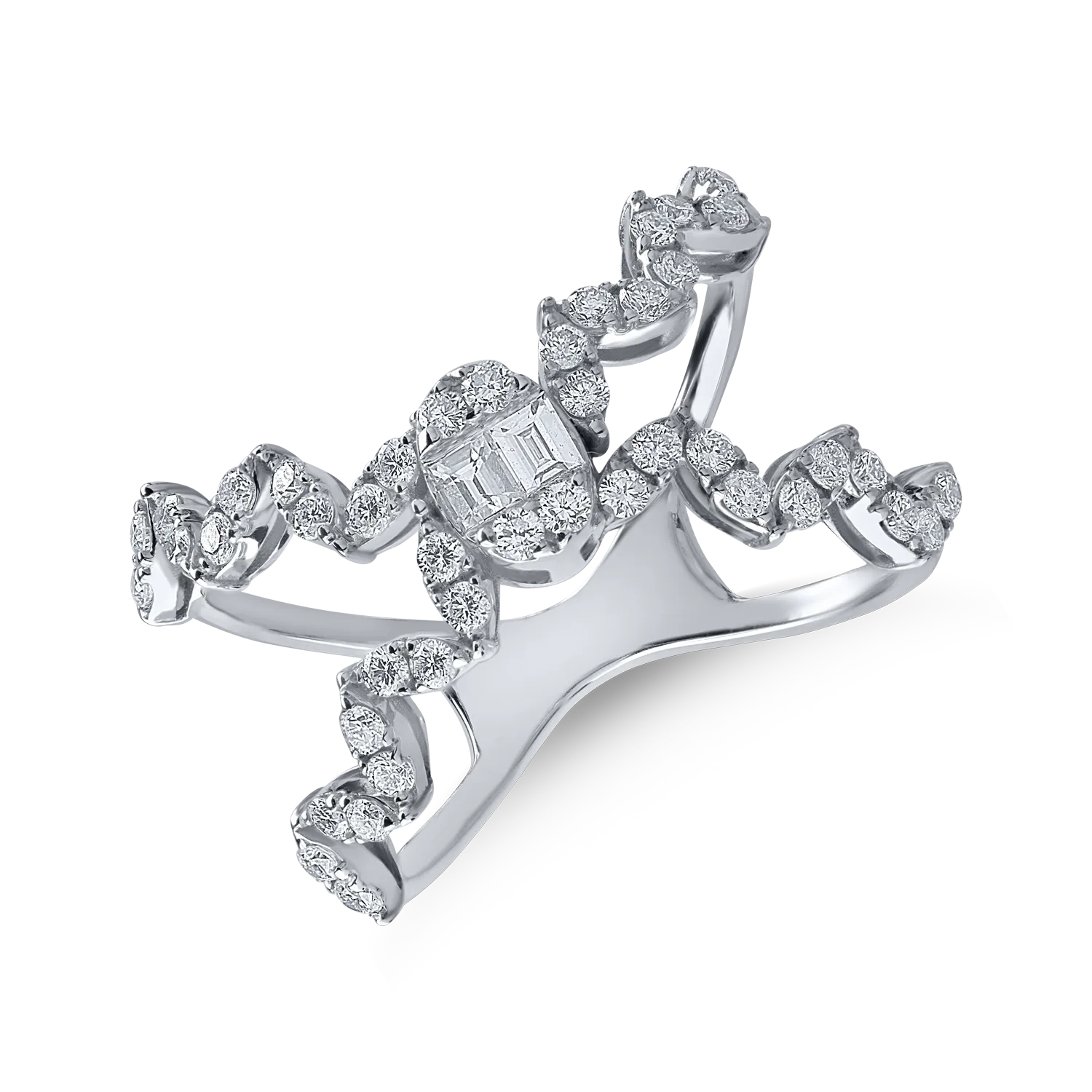 Inel din aur alb cu diamante baguette si rotunde de 0.6ct