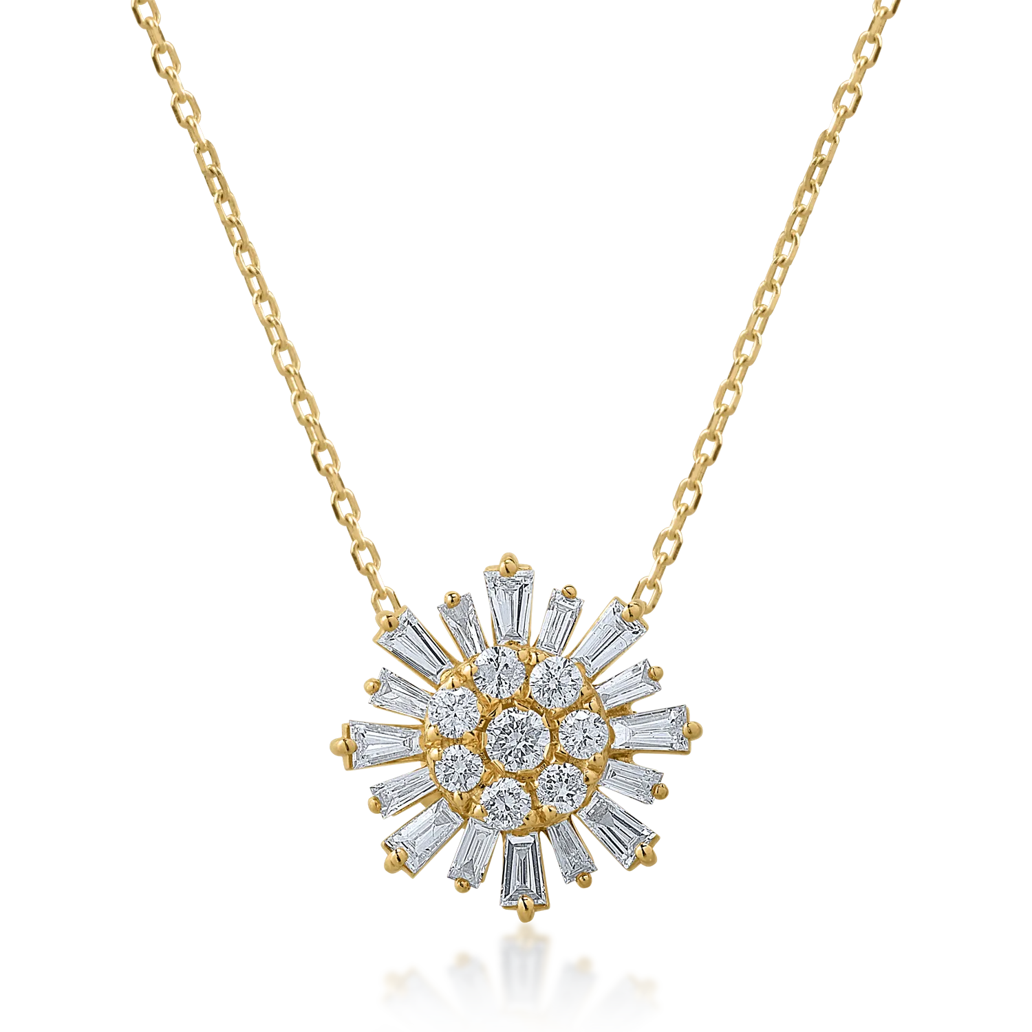 Lant cu pandantiv din aur galben cu diamante baguette si rotunde de 0.56ct