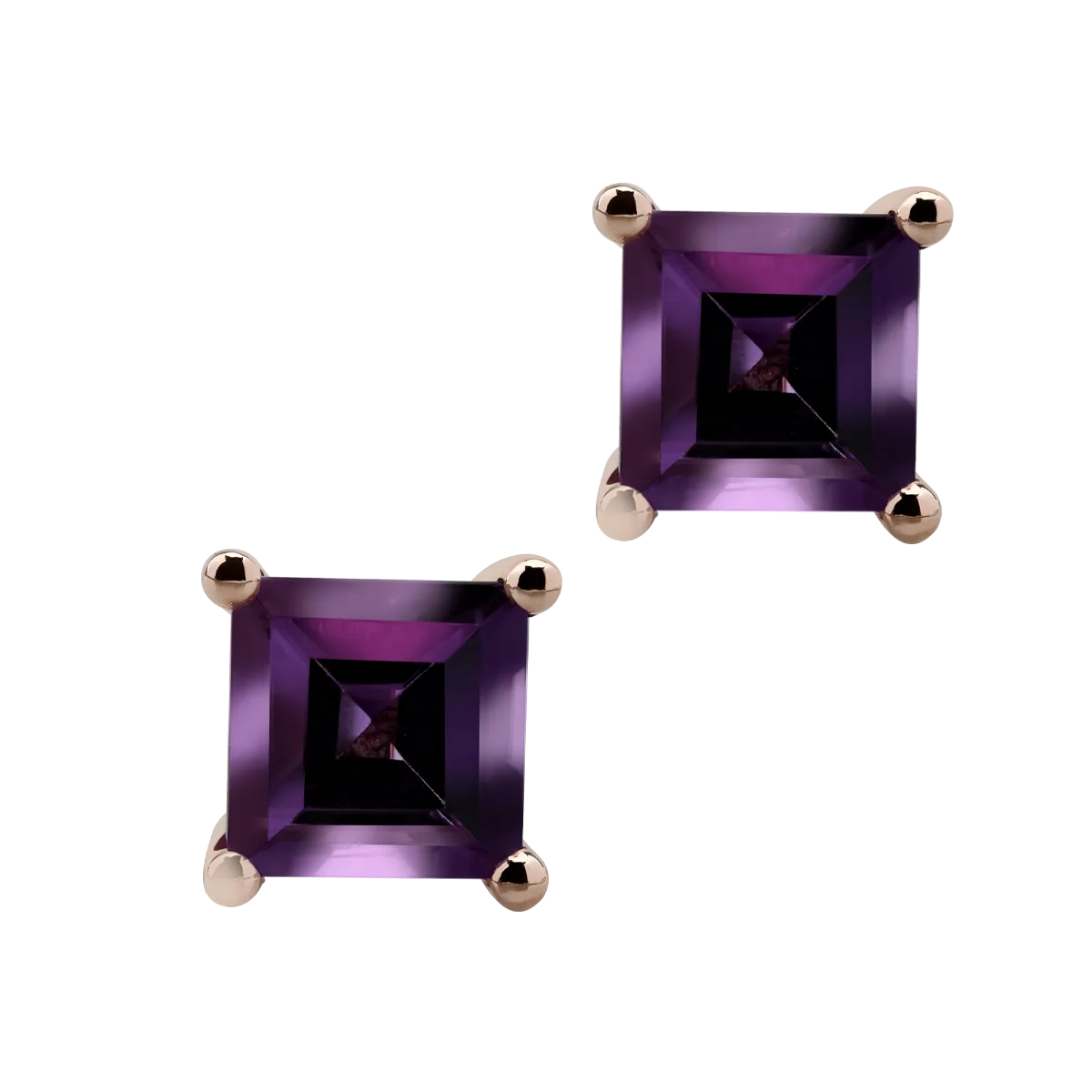 Cercei din aur roz cu ametiste square de 1.1ct