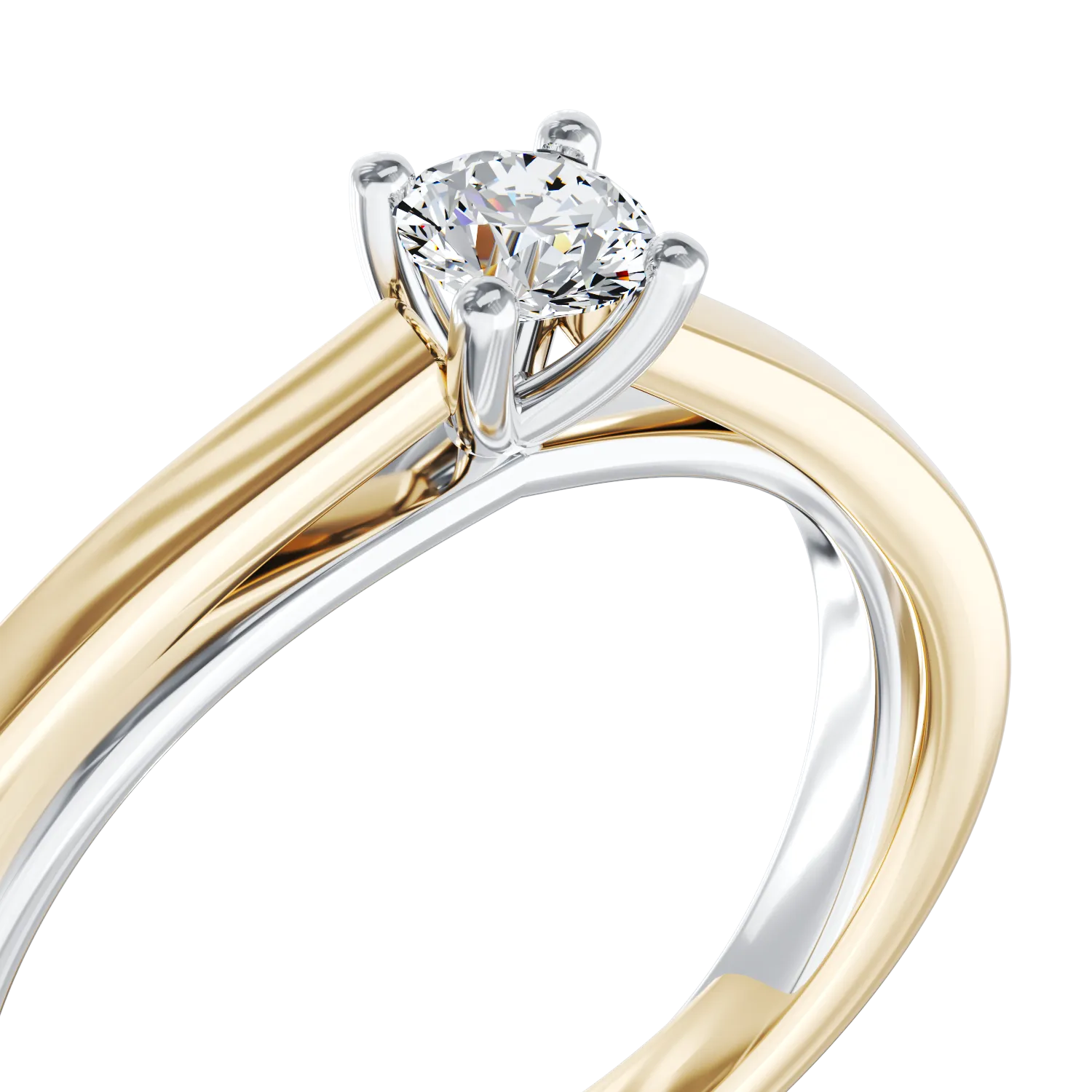 Inel de logodna din aur alb-galben cu diamant solitaire de 0.19ct