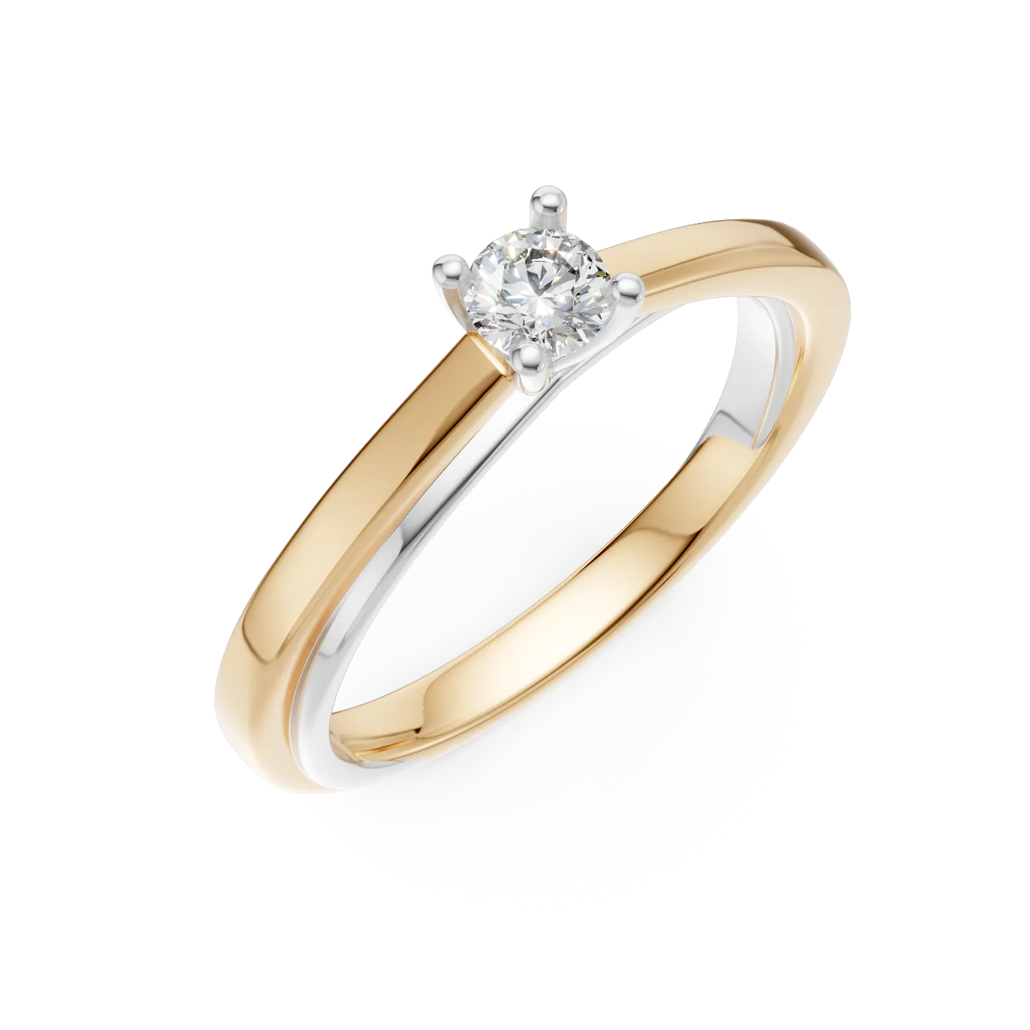 Inel de logodna din aur alb-galben cu diamant solitaire de 0.19ct