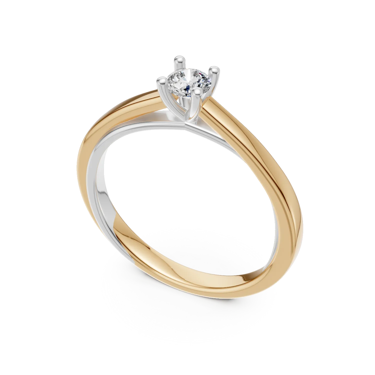 Inel de logodna din aur alb-galben cu diamant solitaire de 0.19ct
