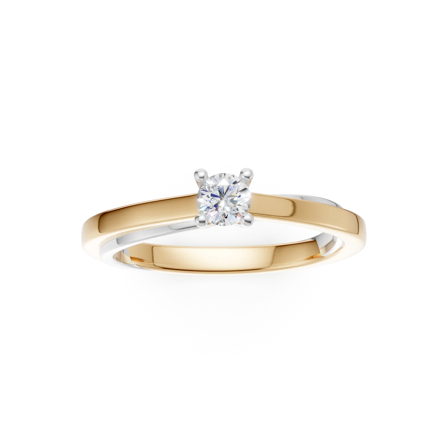 Inel de logodna din aur alb-galben cu diamant solitaire de 0.19ct