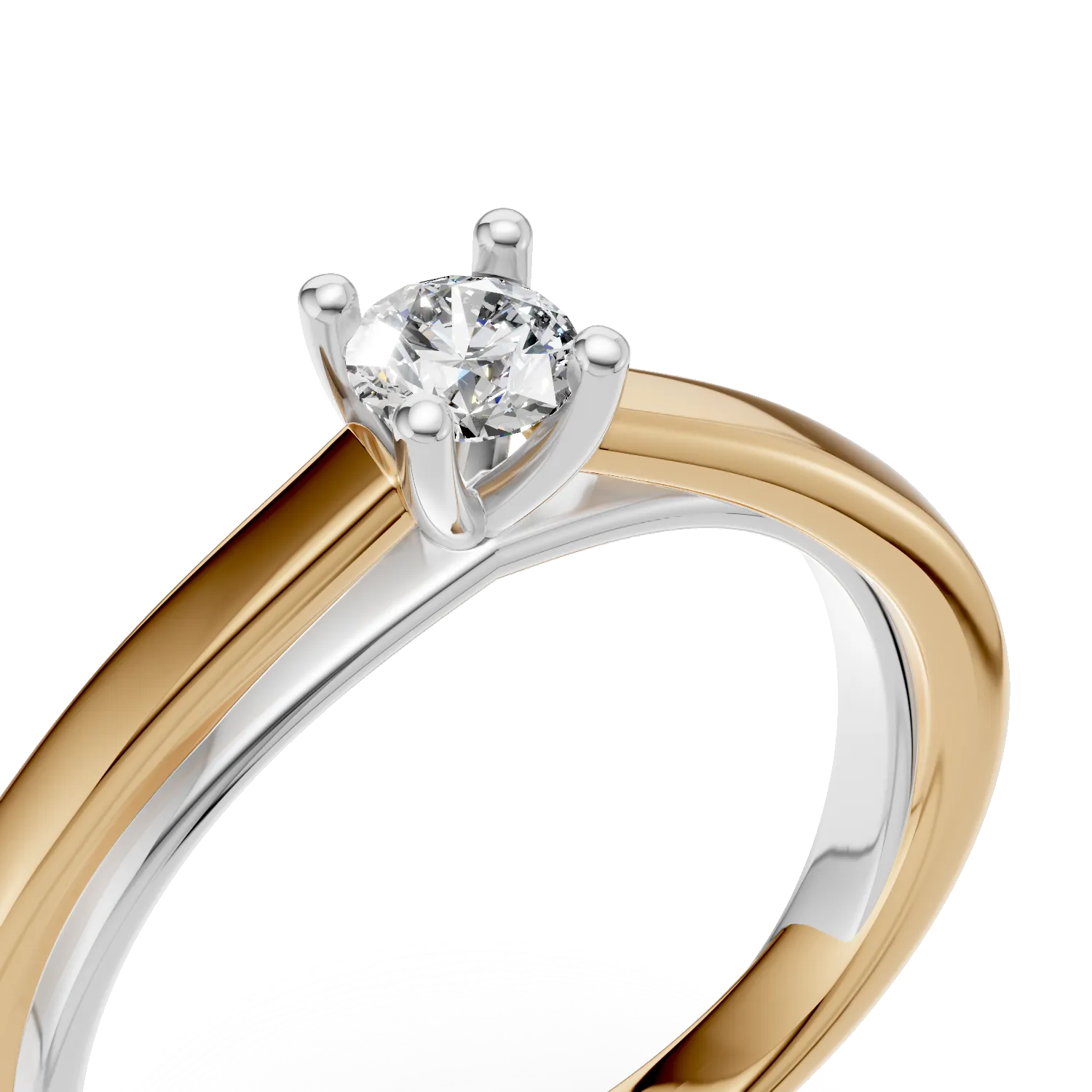 Inel de logodna din aur alb-galben cu diamant solitaire de 0.19ct