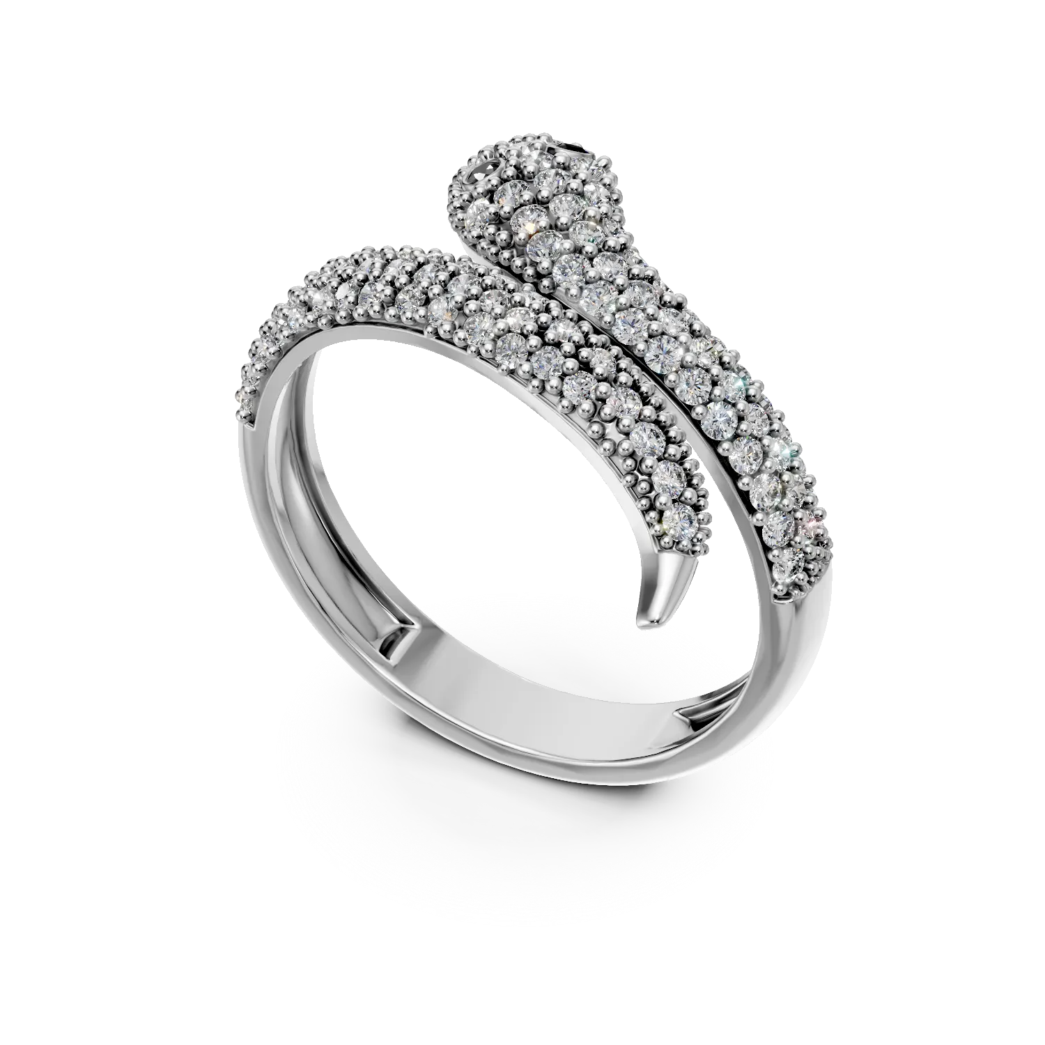 White gold ring with black and clear zirconia