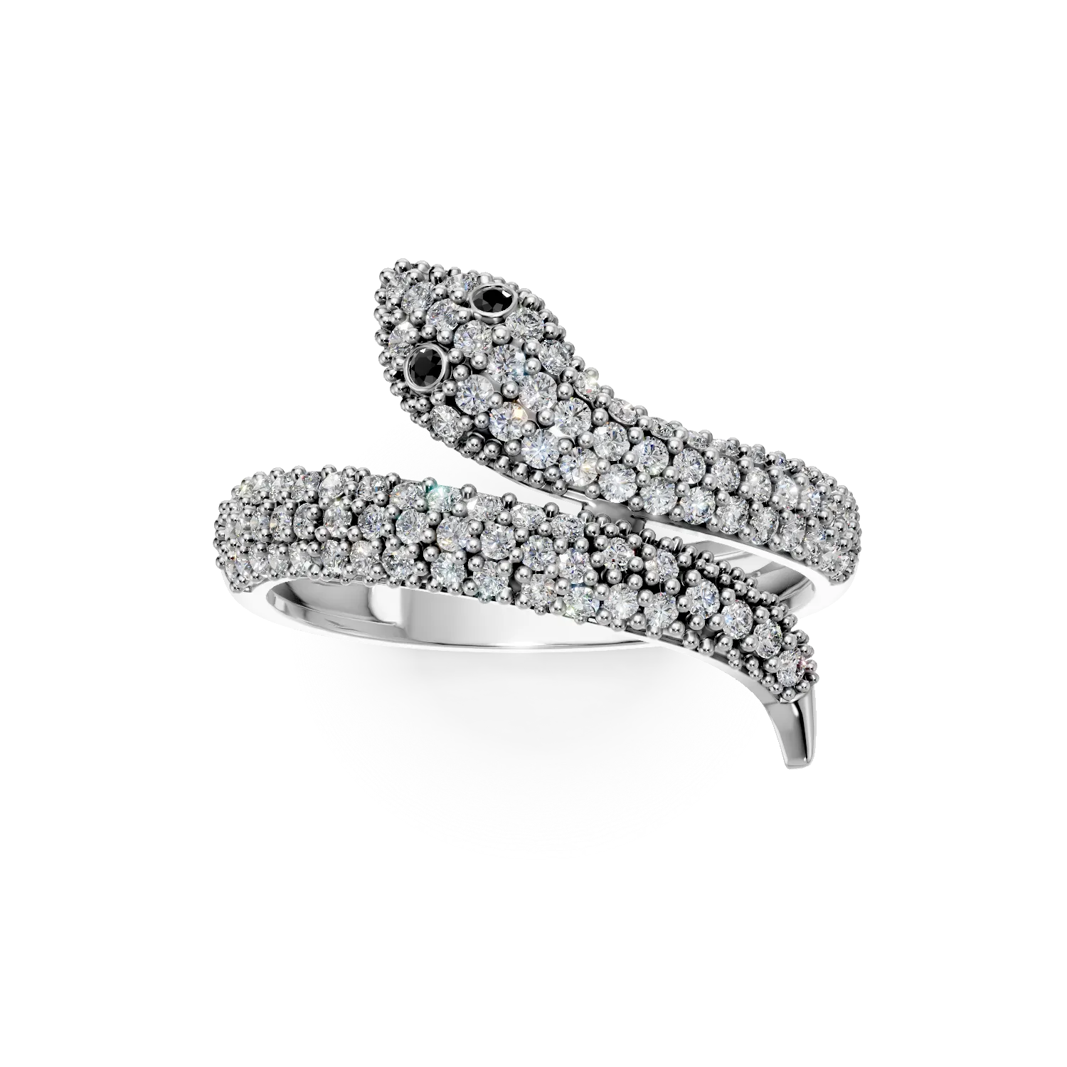 White gold ring with black and clear zirconia