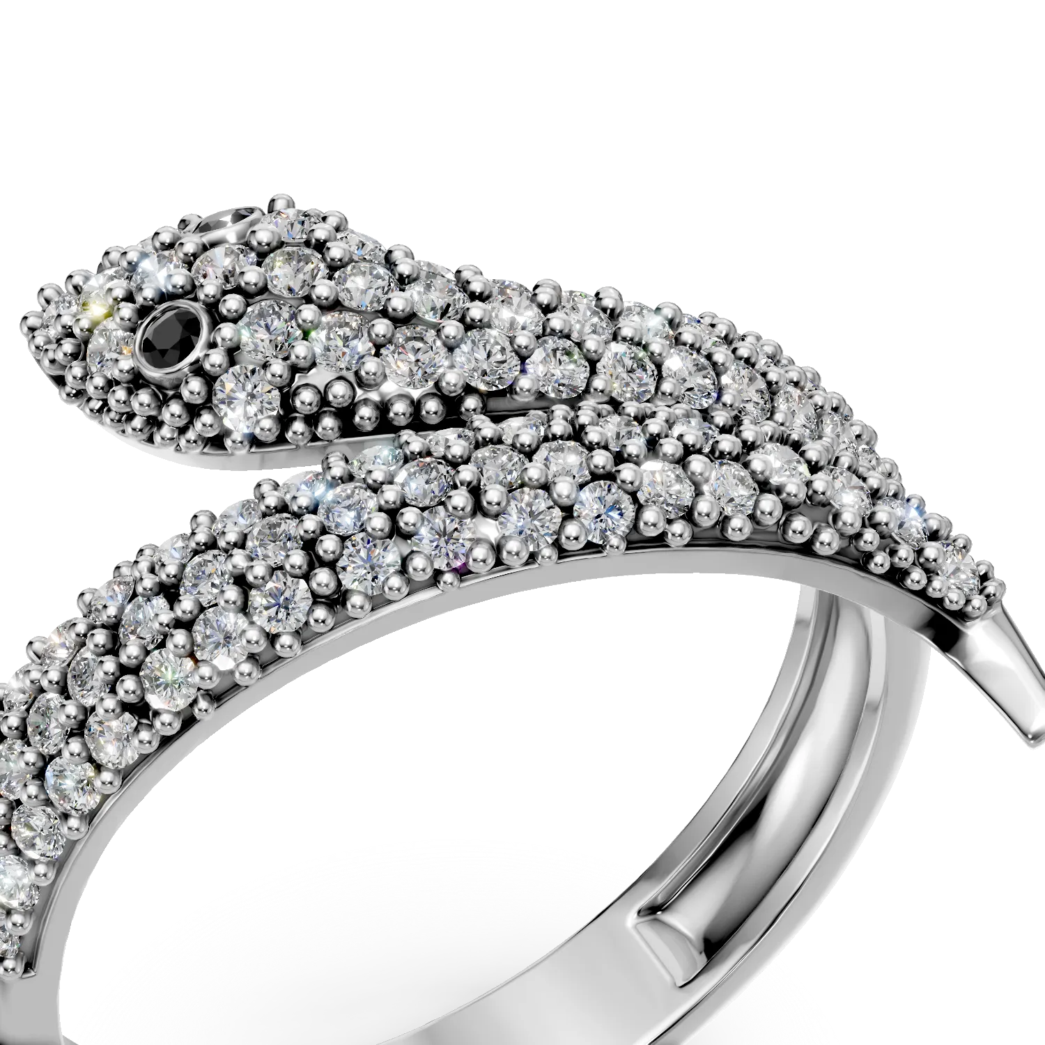 White gold ring with black and clear zirconia