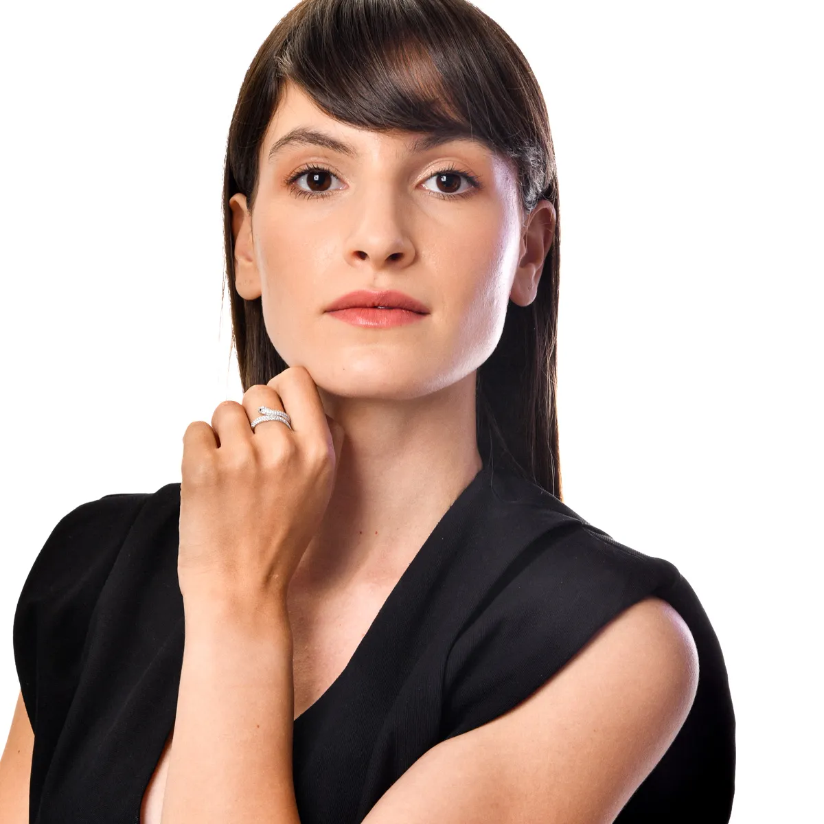 Inel din aur alb cu zirconii negre si incolore