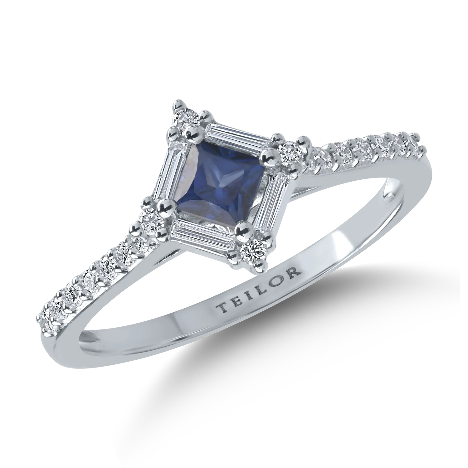 White gold ring with 0.3ct sapphire and 0.18ct diamonds