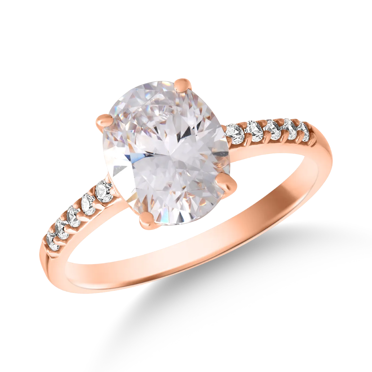 Inel single stone pave din aur roz cu zirconii-159180