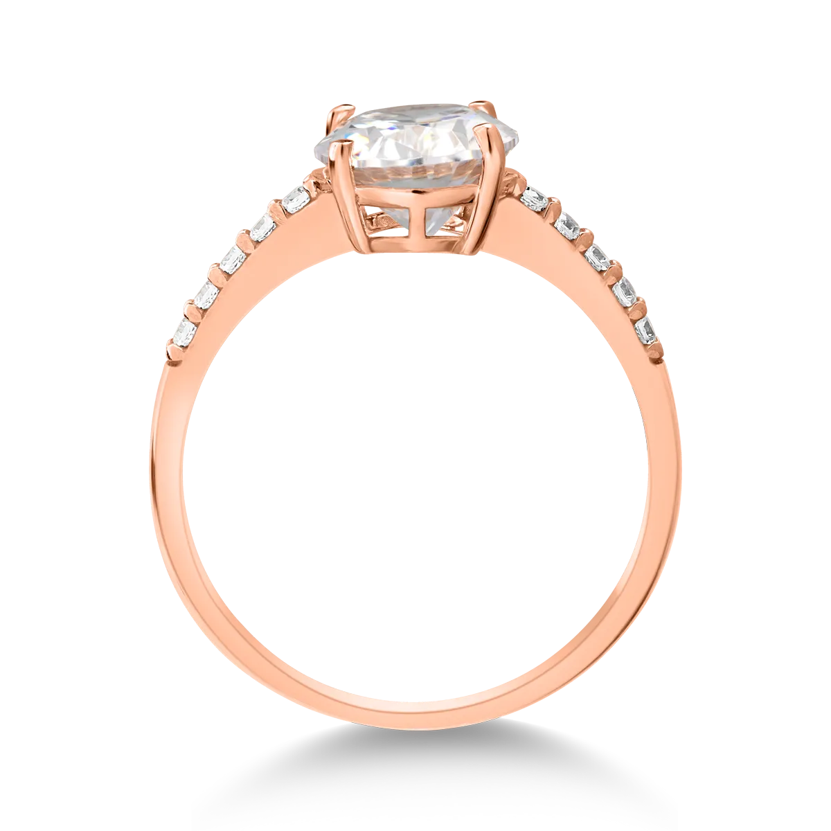 Inel single stone pave din aur roz cu zirconii