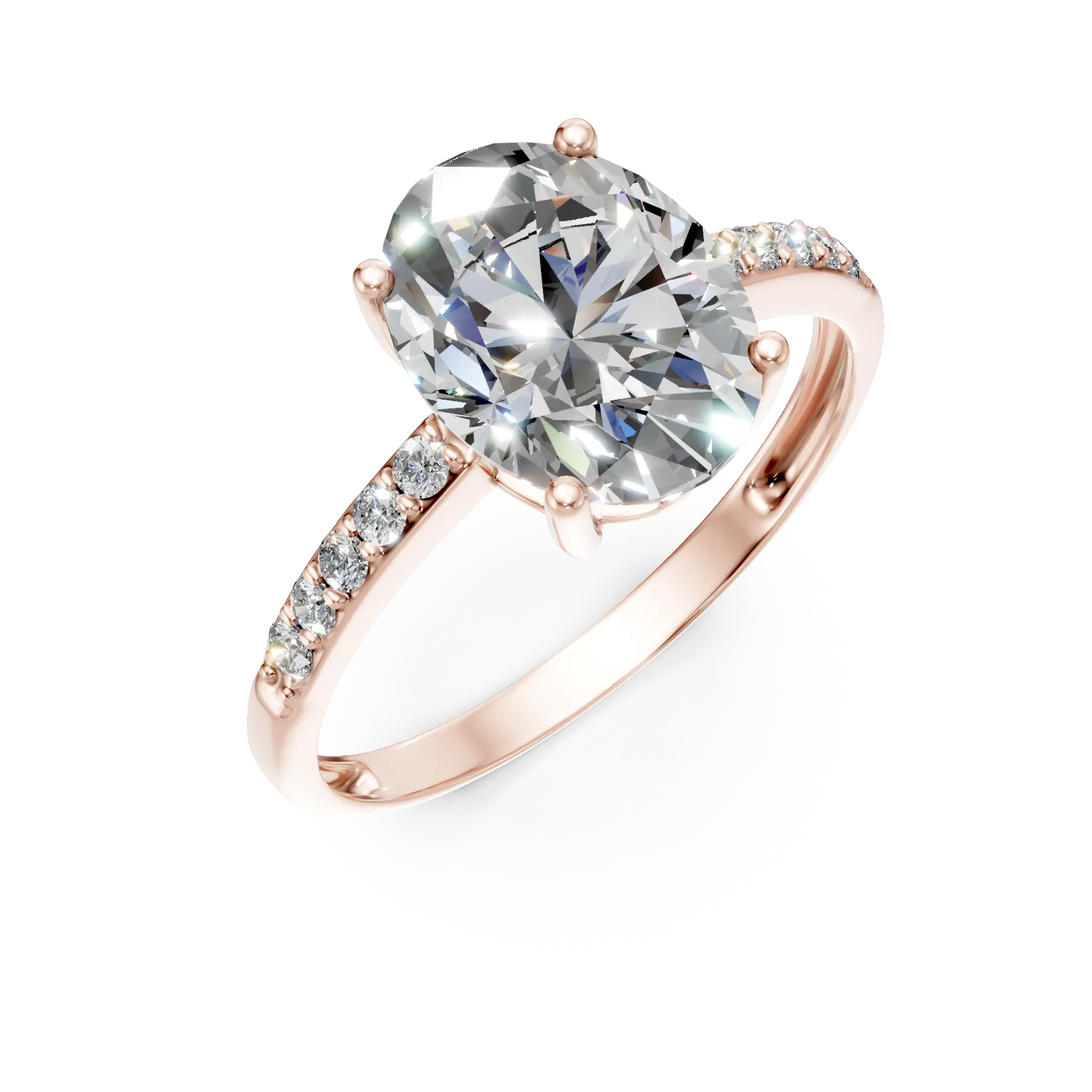 Inel single stone pave din aur roz cu zirconii