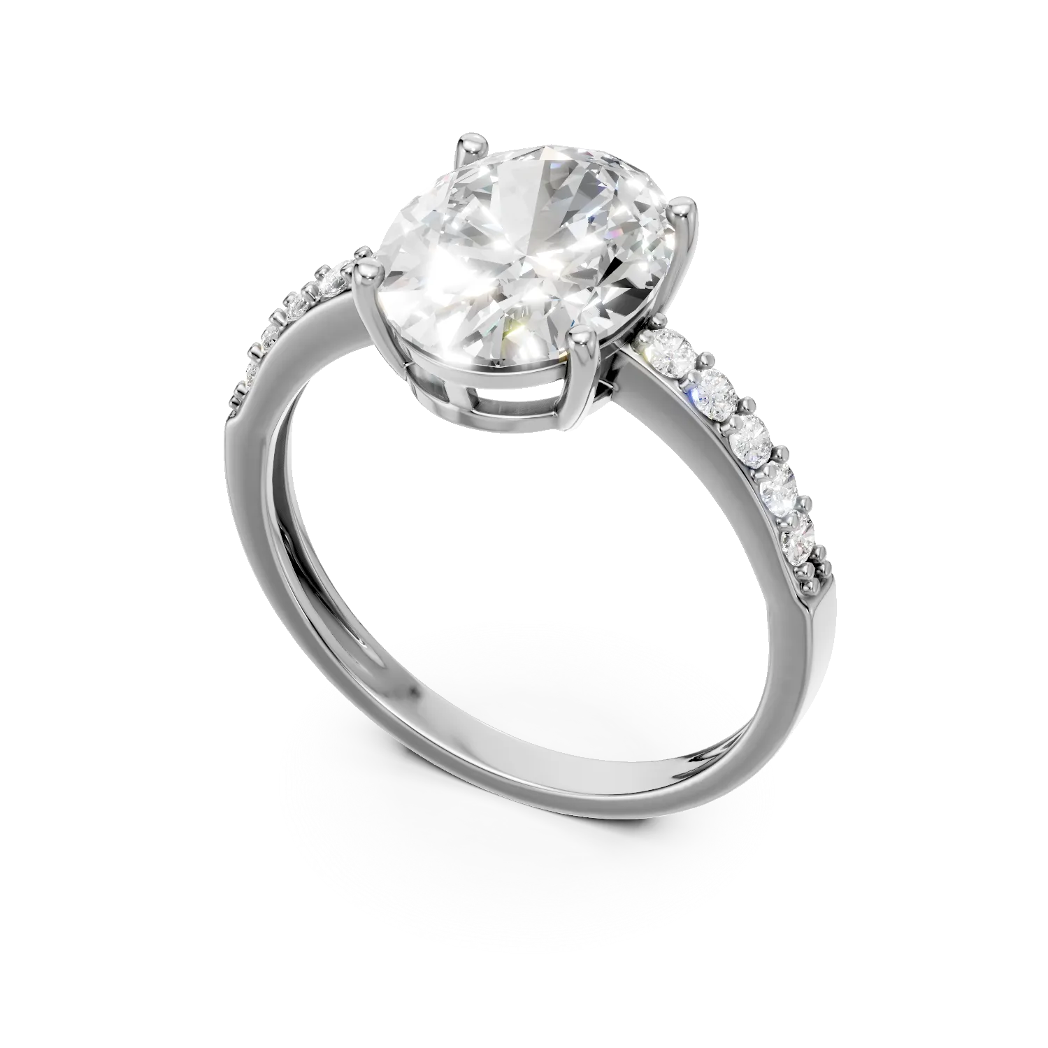 Inel single stone pave din aur alb cu zirconii