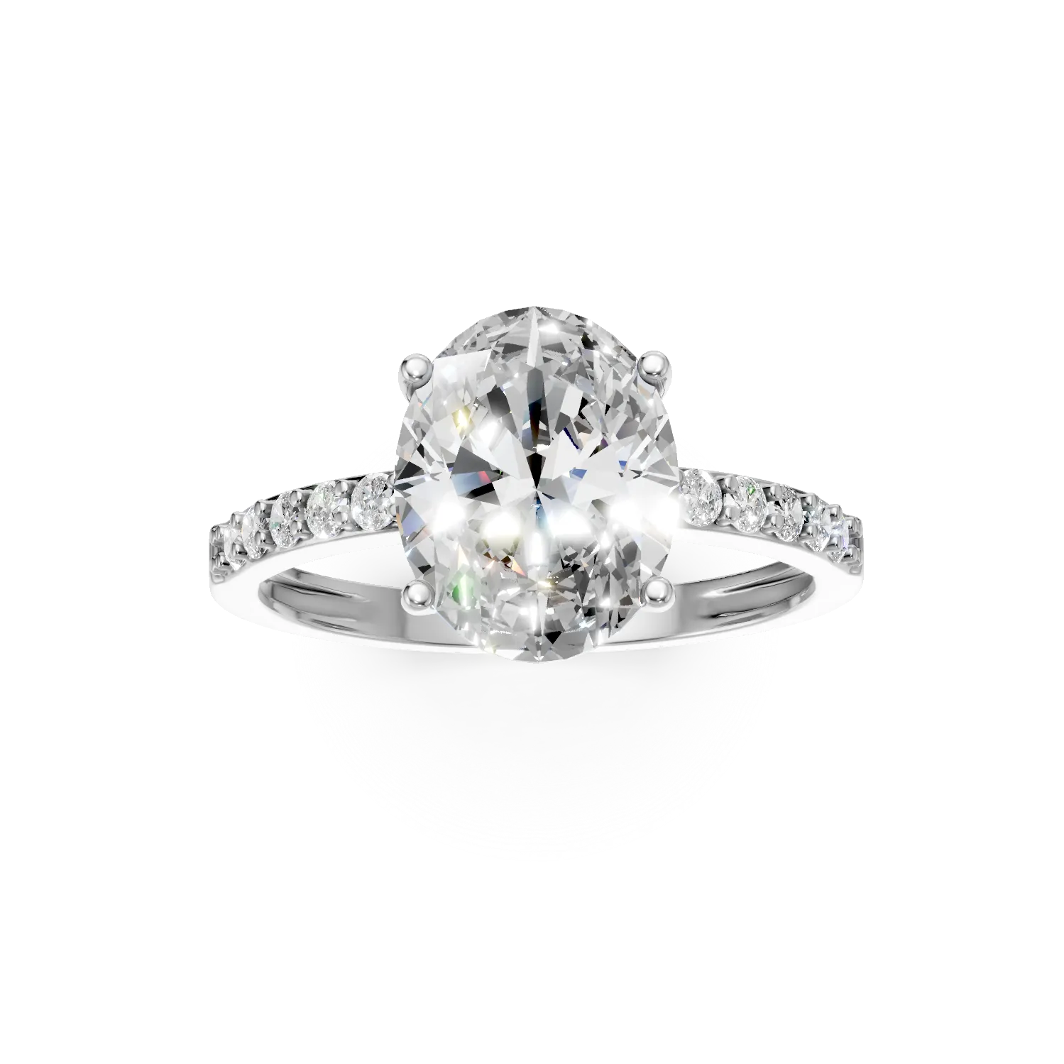 Inel single stone pave din aur alb cu zirconii