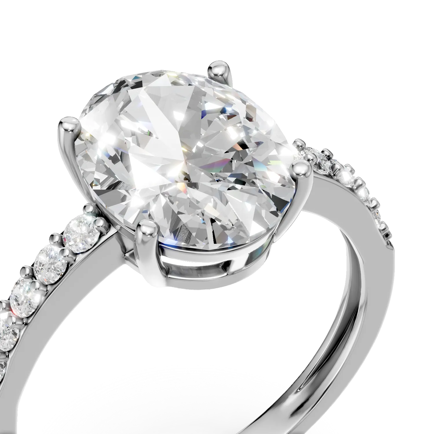 Inel single stone pave din aur alb cu zirconii