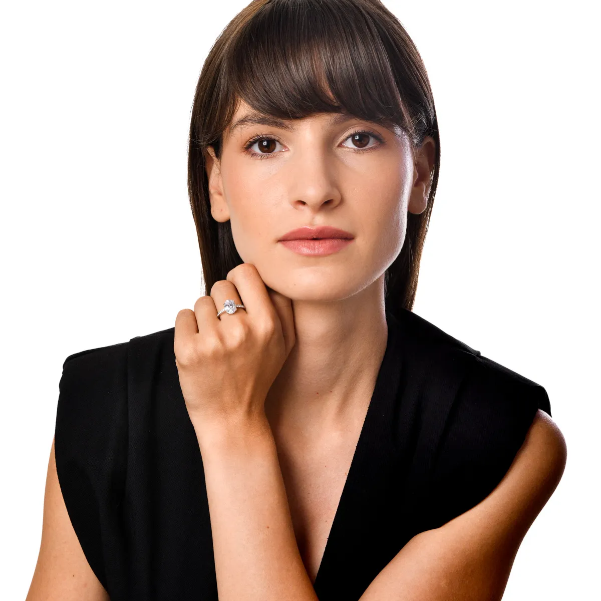 Inel single stone pave din aur alb cu zirconii