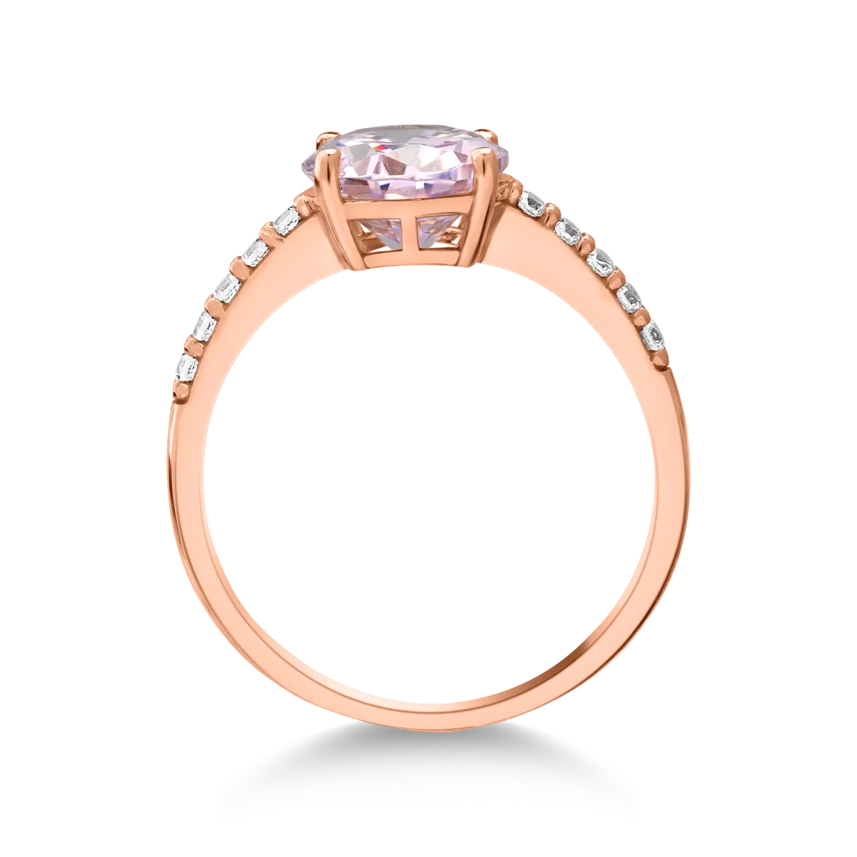 Inel din aur roz cu zirconii roz si incolore