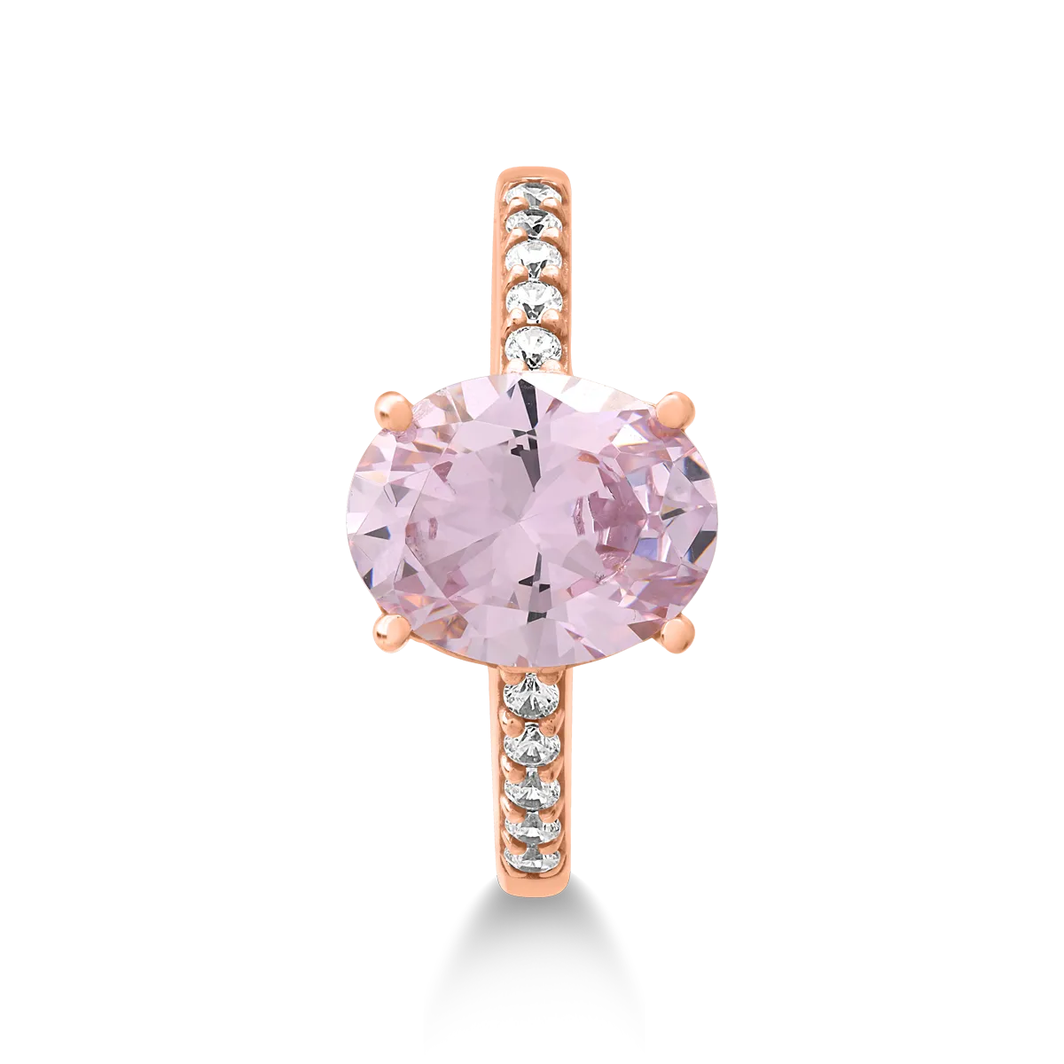 Inel din aur roz cu zirconii roz si incolore