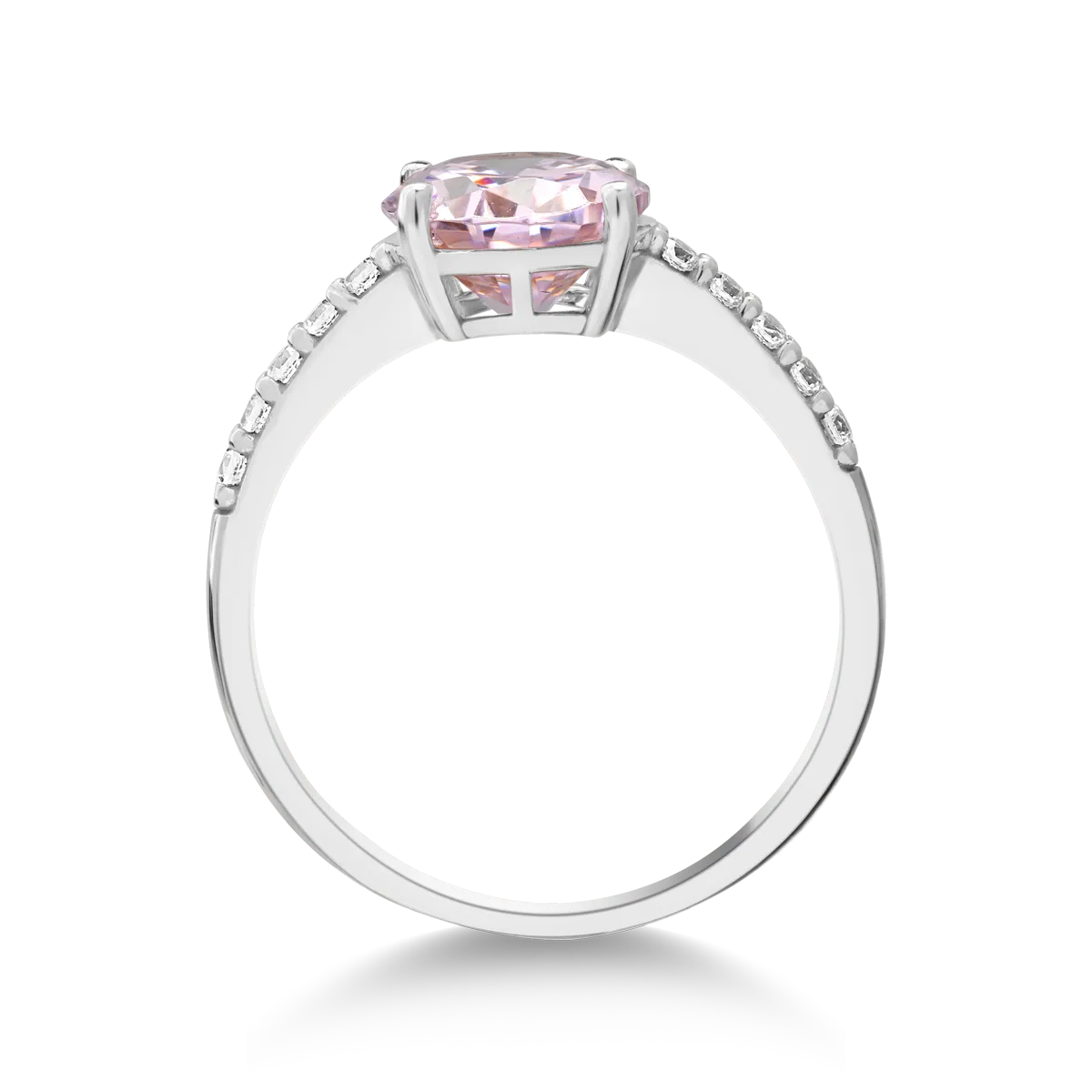 Inel din aur alb cu zirconii roz si incolore