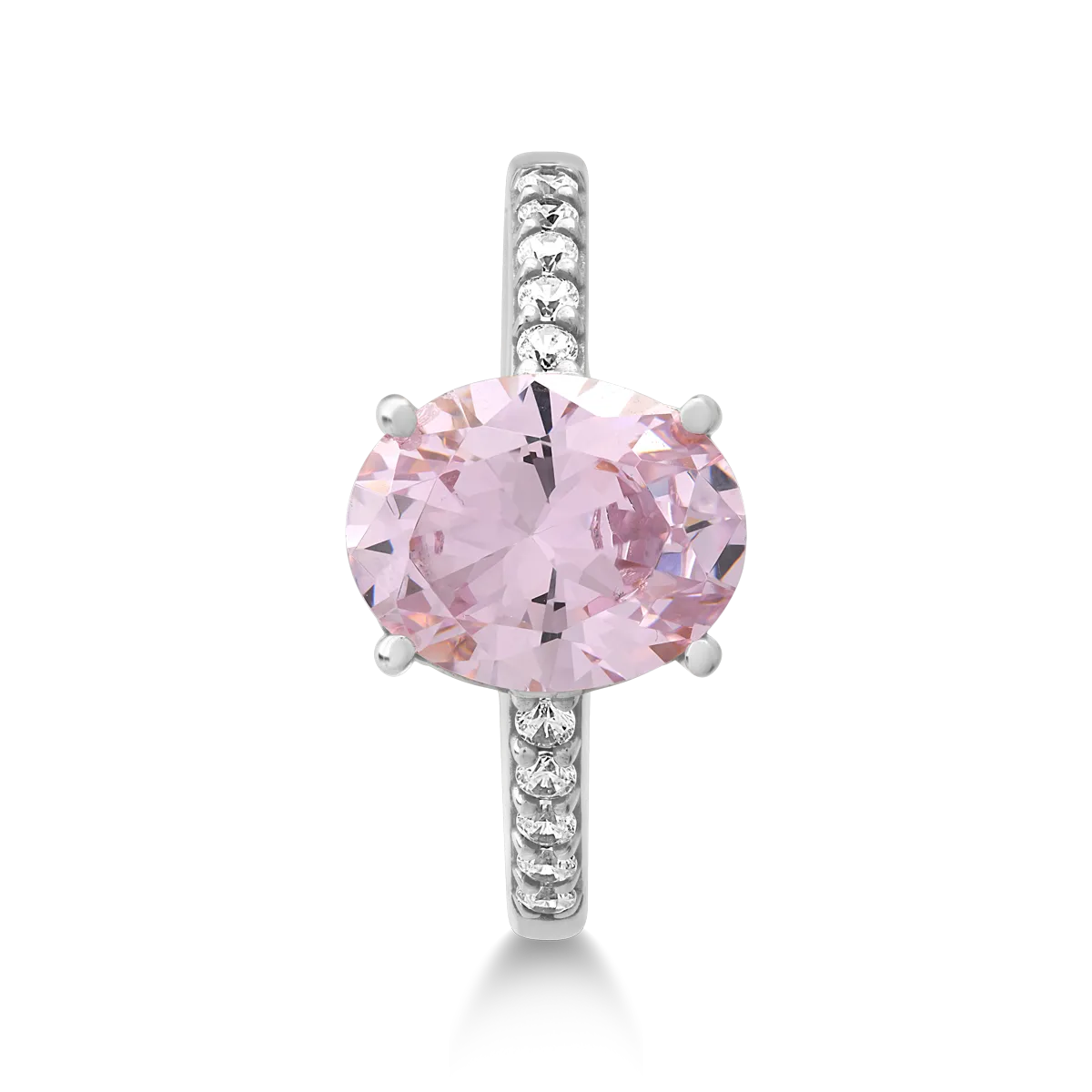 Inel din aur alb cu zirconii roz si incolore