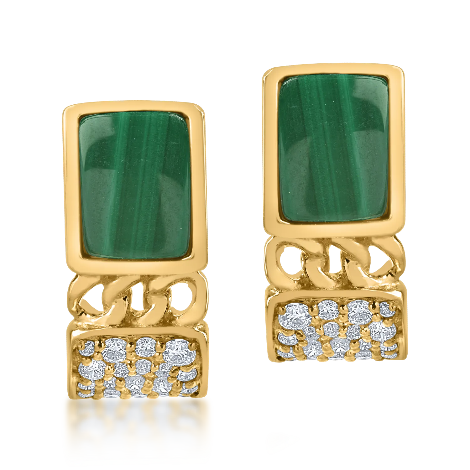 Yellow gold earrings with 1.624ct malachites and 0.196ct diamonds