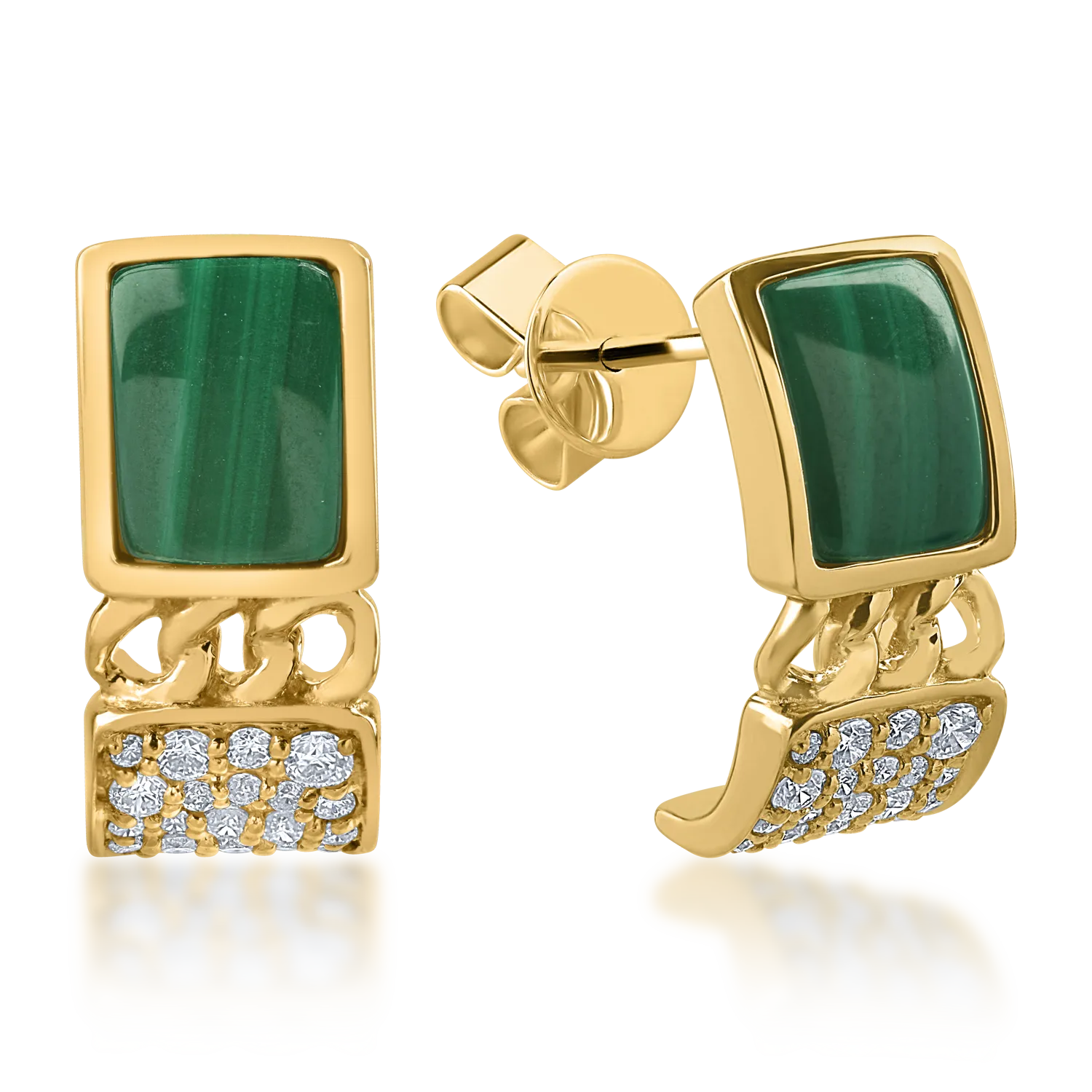 Yellow gold earrings with 1.624ct malachites and 0.196ct diamonds