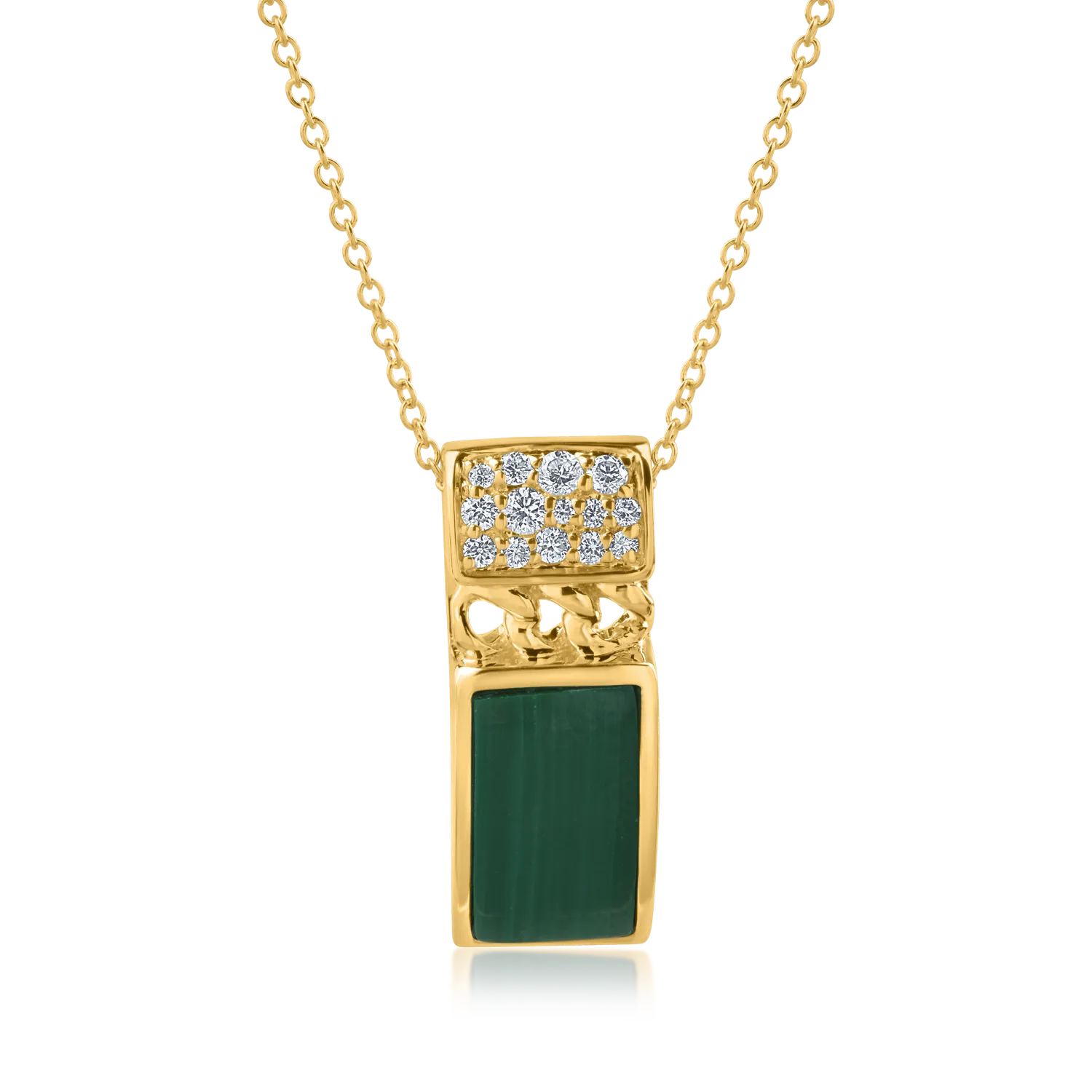 Yellow gold pendant chain with 1.824ct malachite and 0.091ct diamonds