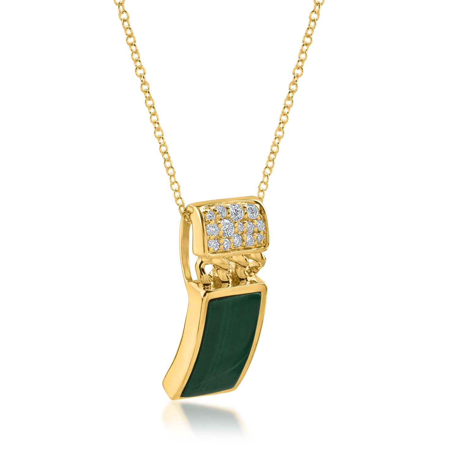 Yellow gold pendant chain with 1.824ct malachite and 0.091ct diamonds