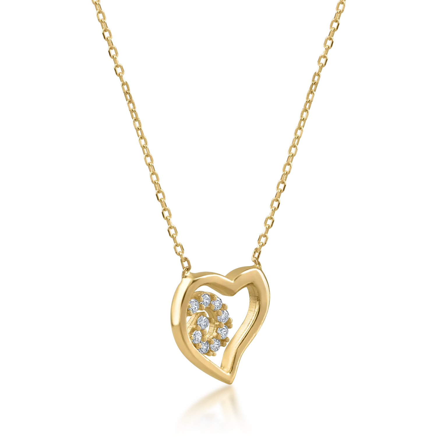 Yellow gold heart pendant necklace with zirconia