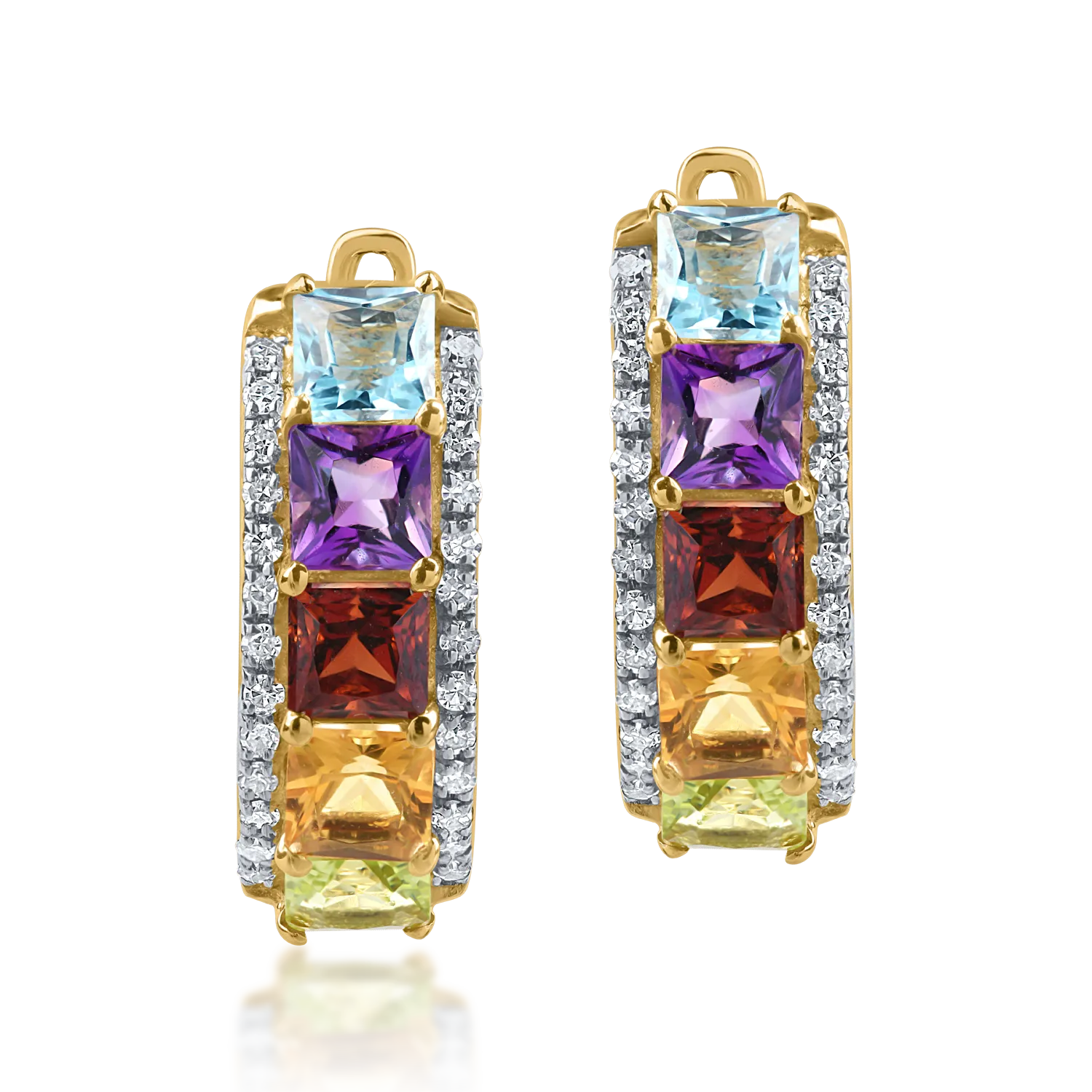 Yellow gold earrings with 1.80ct precious and semi-precious stones