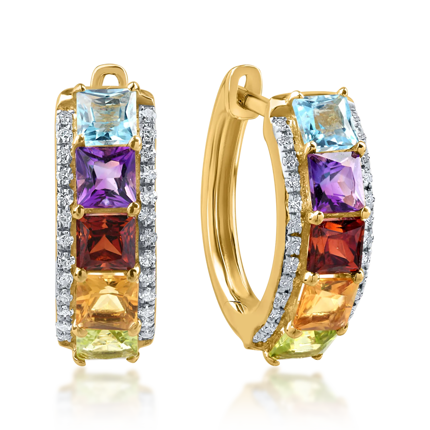 Yellow gold earrings with 1.80ct precious and semi-precious stones