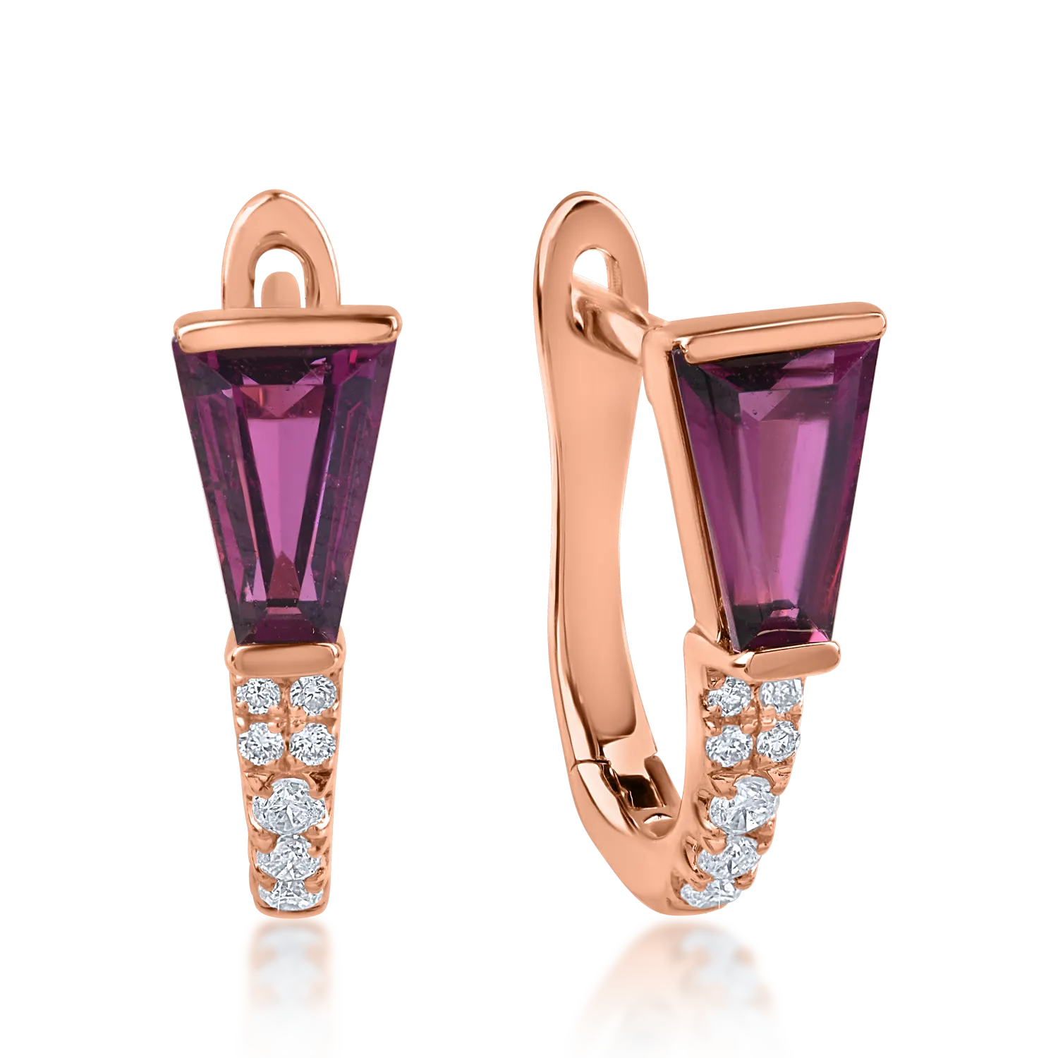 Rose gold earrings with 1.18ct rhodolites garnet and 0.09ct diamonds