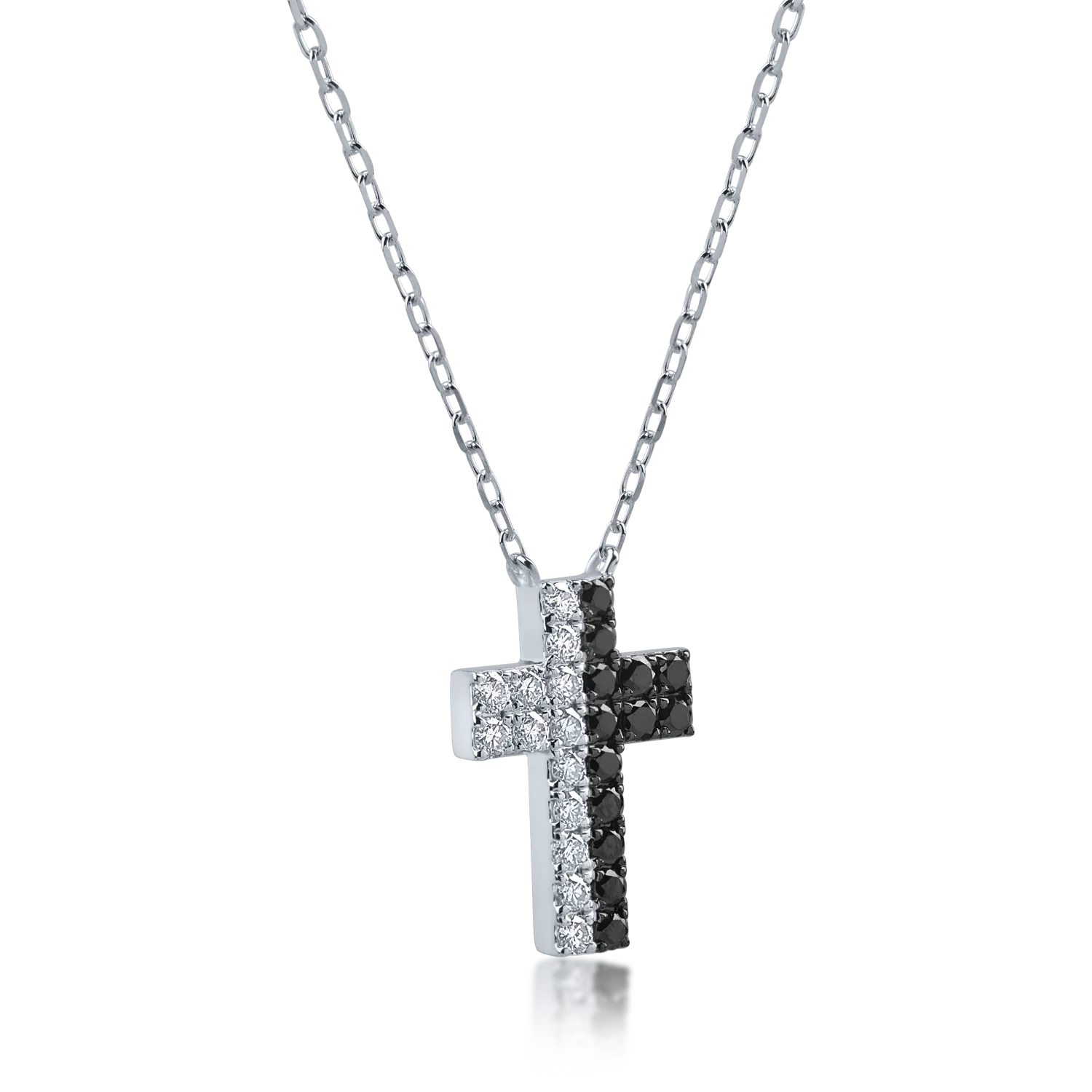 White gold cross pendant necklace with 0.25 black diamonds and 0.22ct clear diamonds
