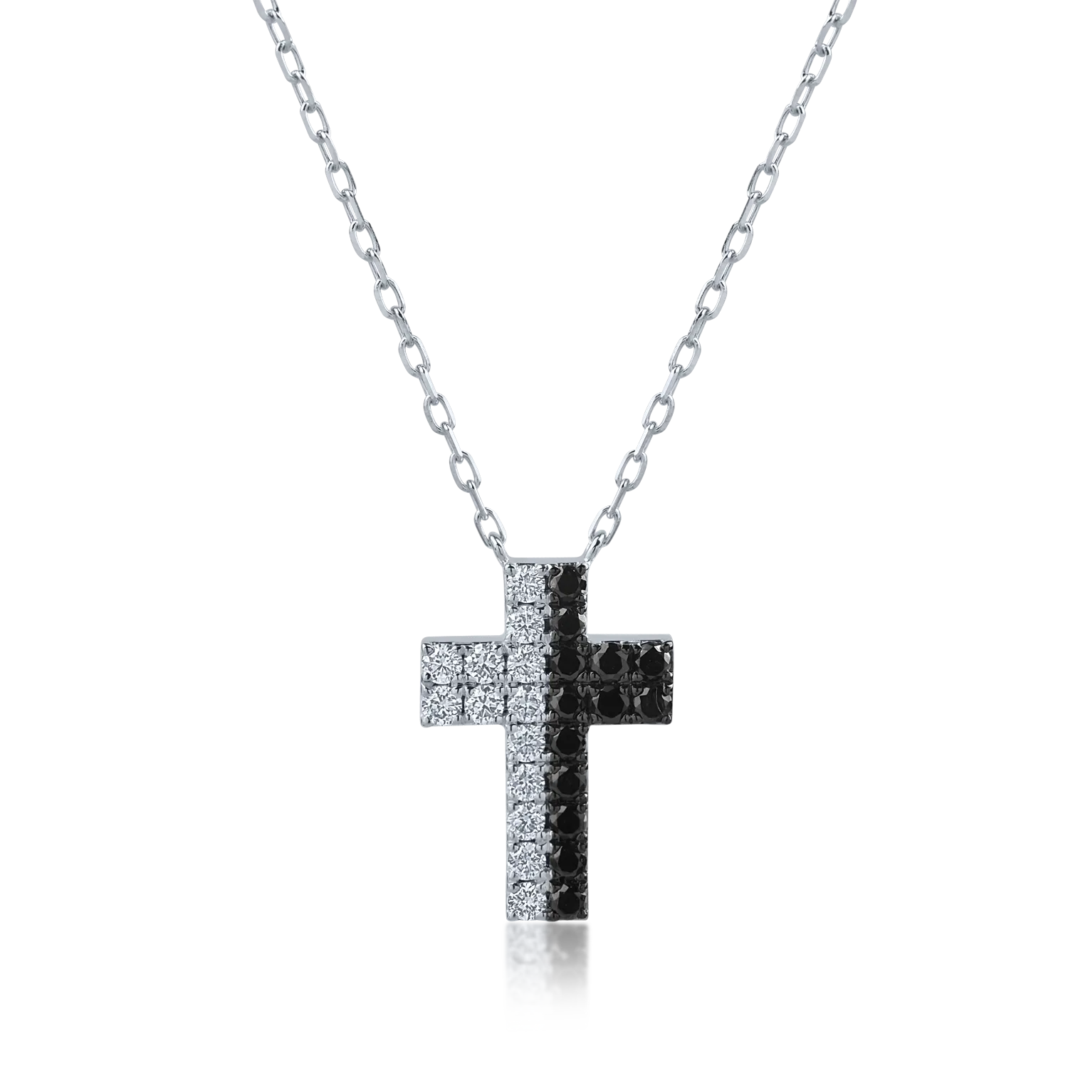 Lant cu pandantiv cruce din aur alb cu diamante negre de 0.25ct si diamante transparente de 0.22ct-159395
