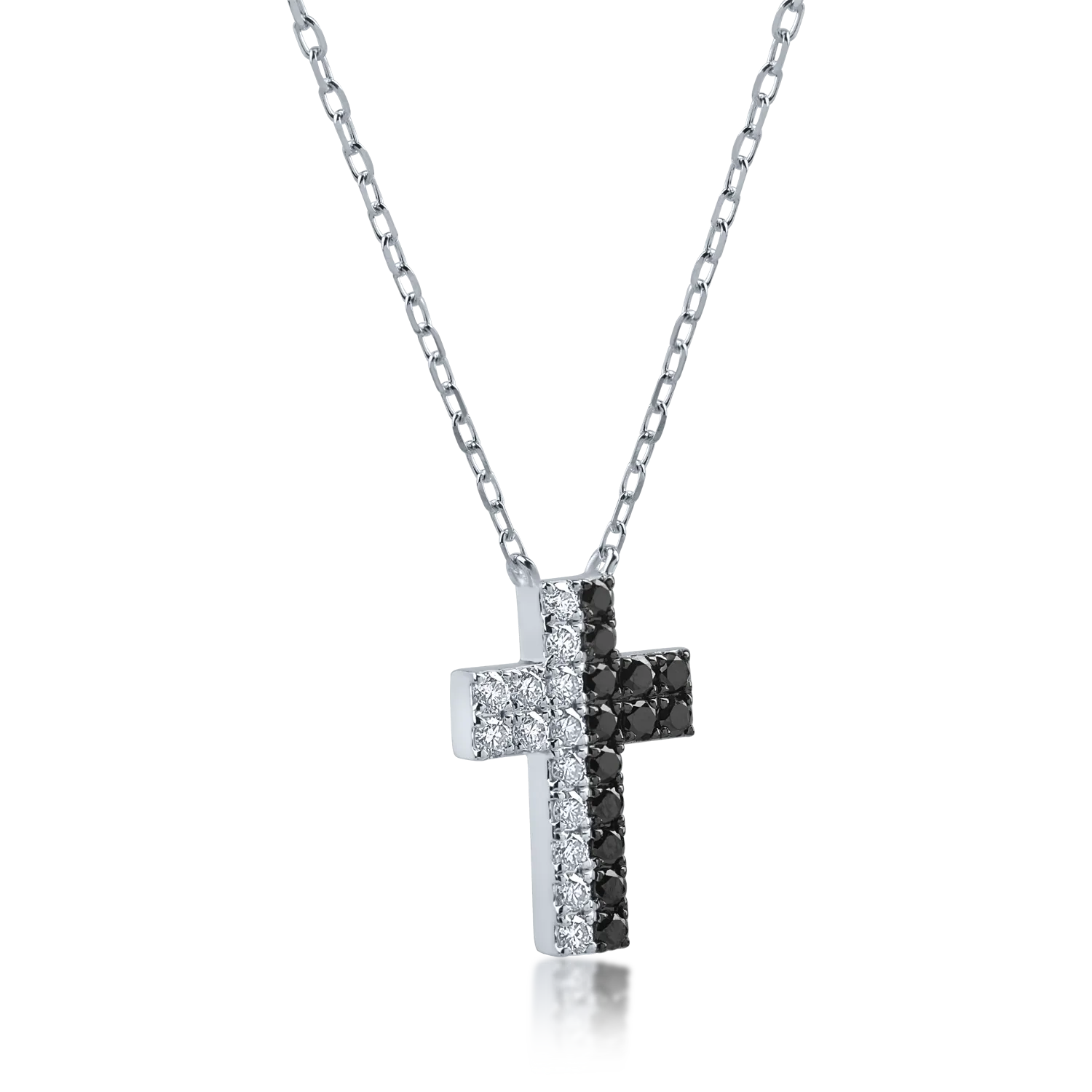Lant cu pandantiv cruce din aur alb cu diamante negre de 0.25ct si diamante transparente de 0.22ct