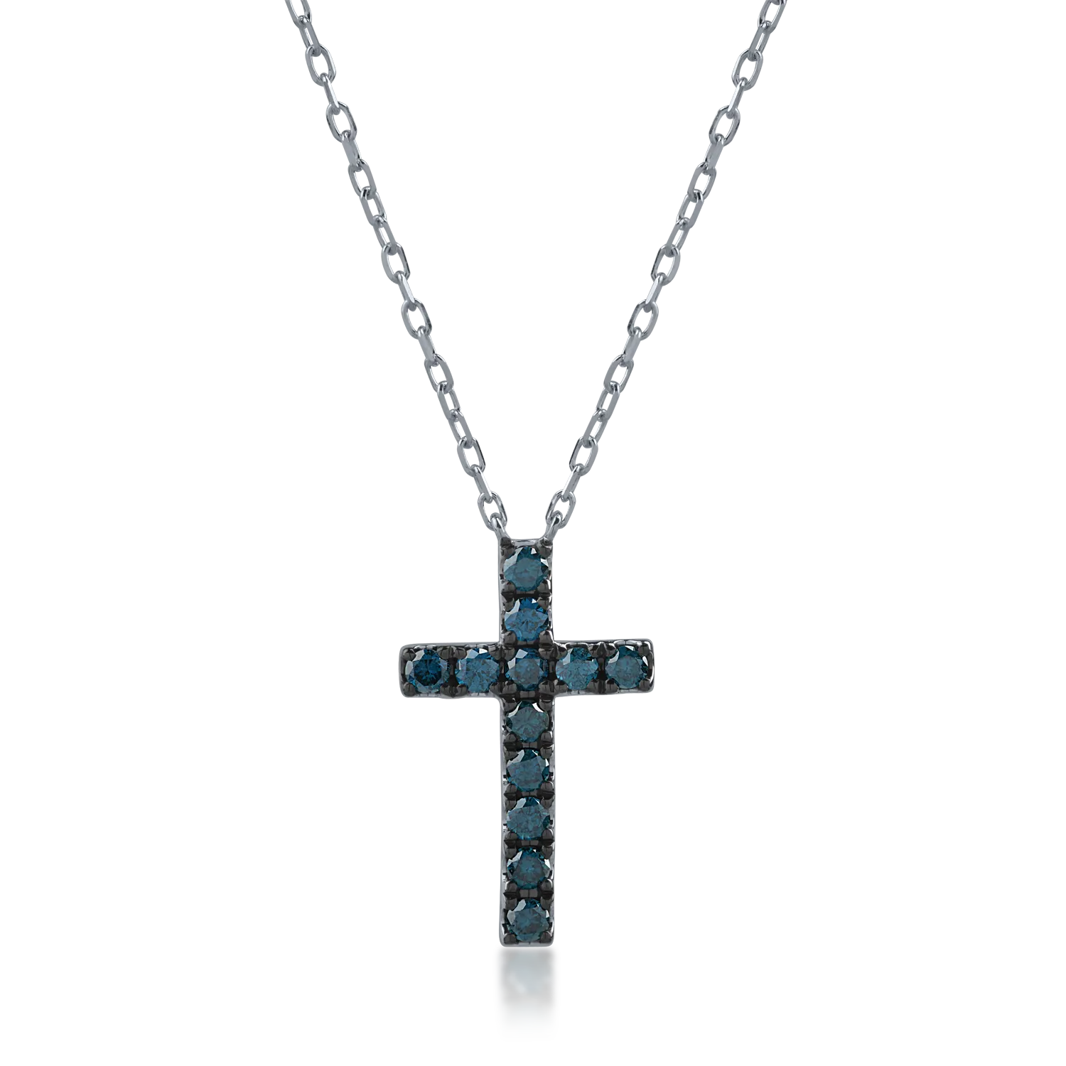 White gold cross pendant necklace with 0.41ct blue diamonds