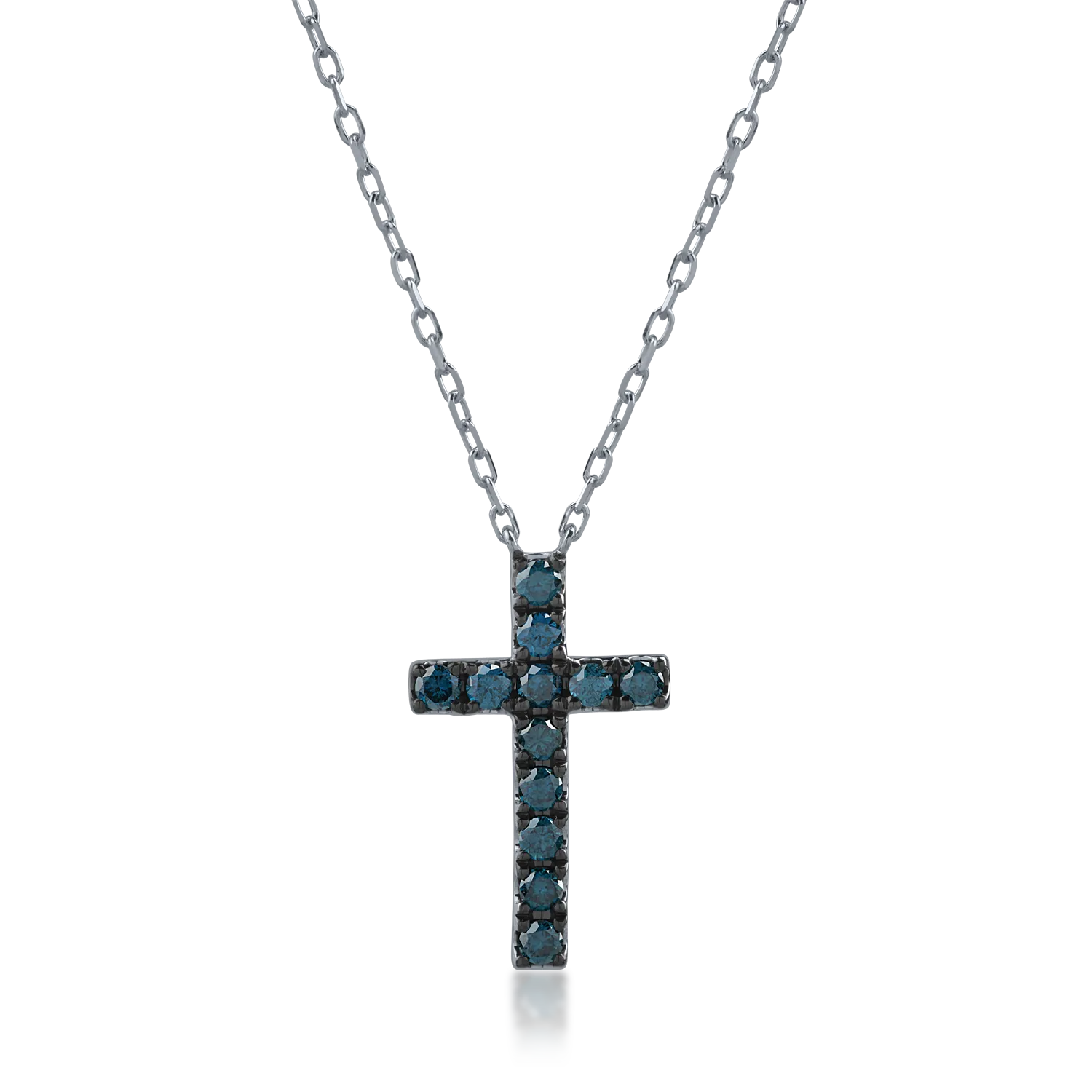 Lant cu pandantiv cruce din aur alb cu diamante albastre de 0.41ct-159396