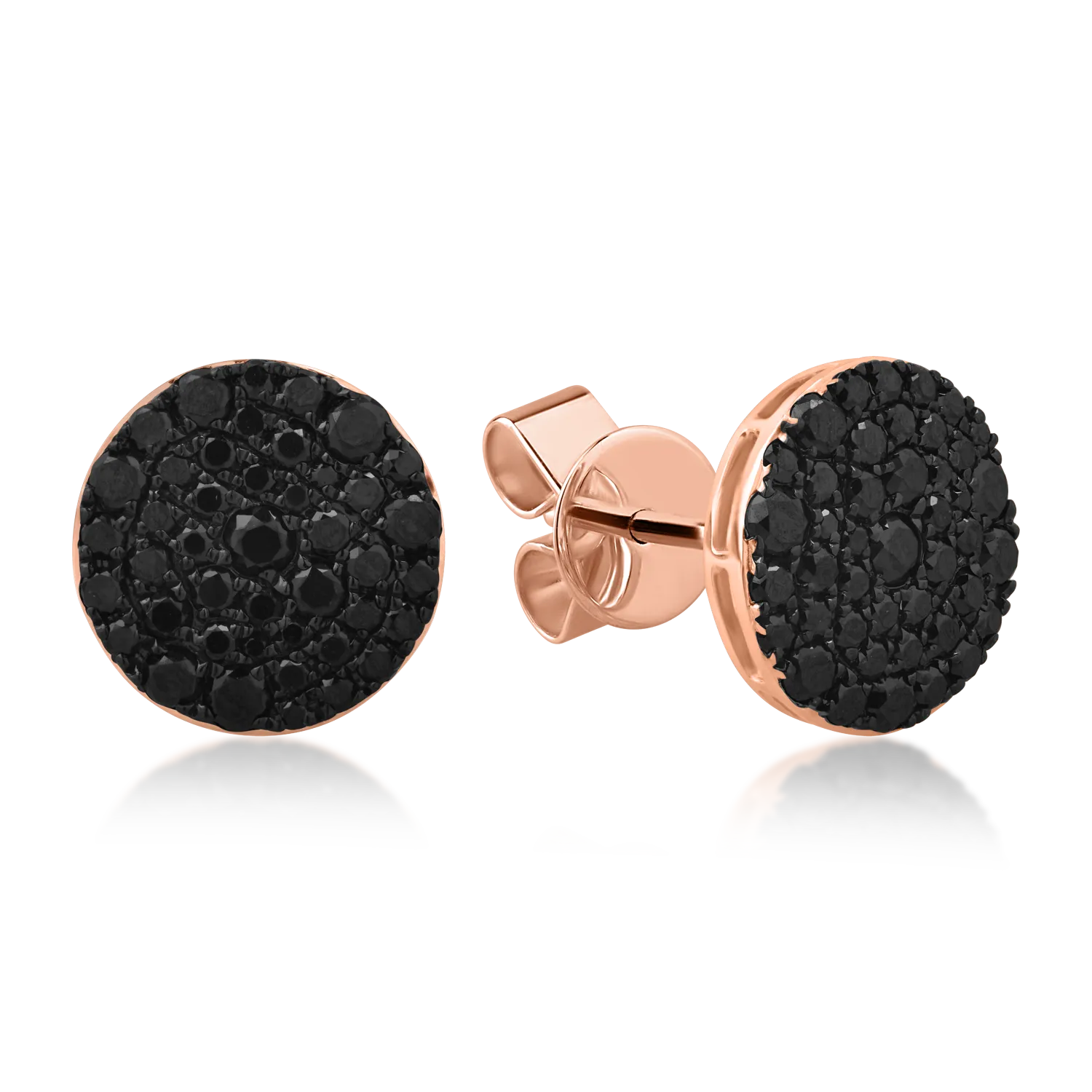 Rózsarany fülbevaló 0.91ct fekete gyémántokkal