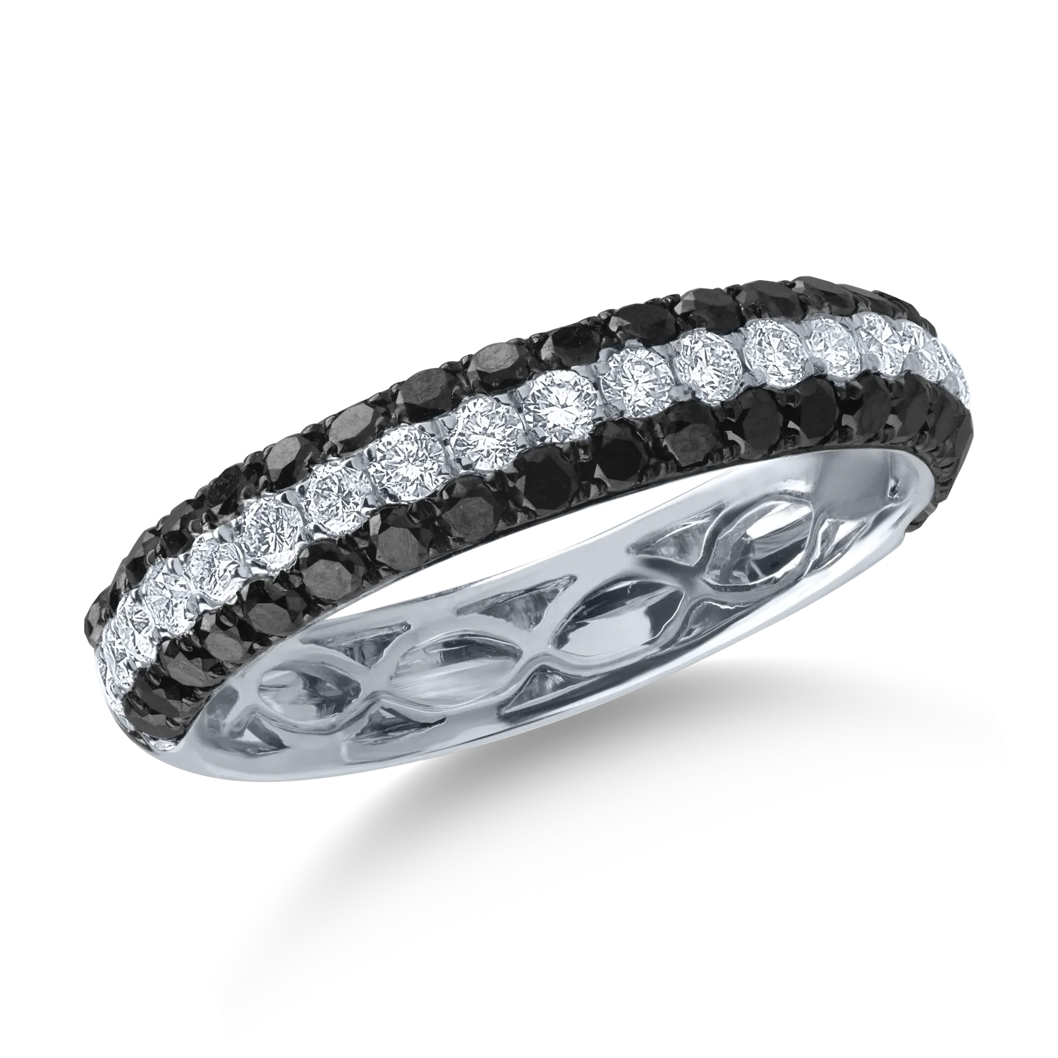 Half eternity ring in white gold with 0.66ct black diamonds and 0.31ct clear diamonds