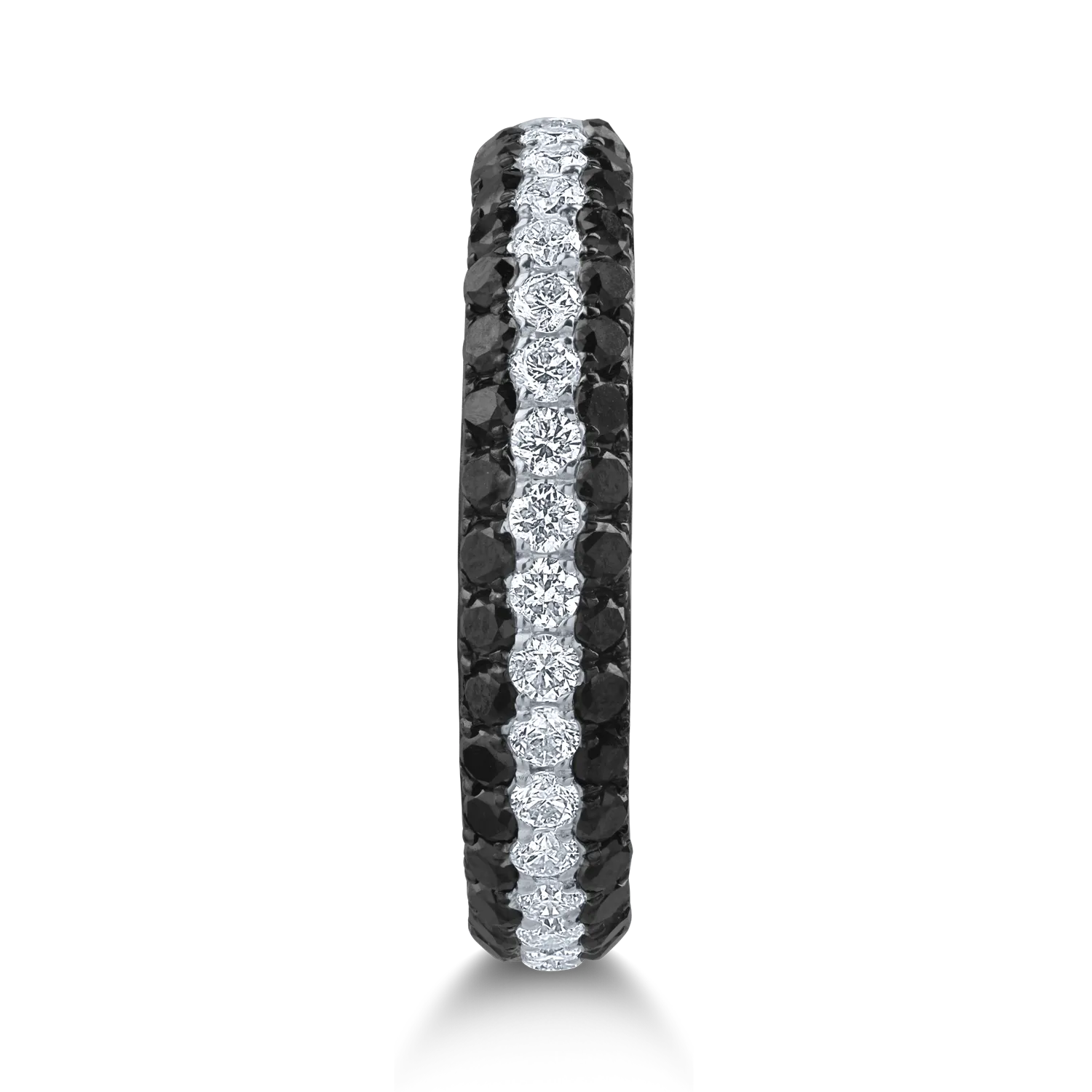 Inel semi eternity din aur alb cu diamante negre de 0.66ct si diamante transparente de 0.3ct