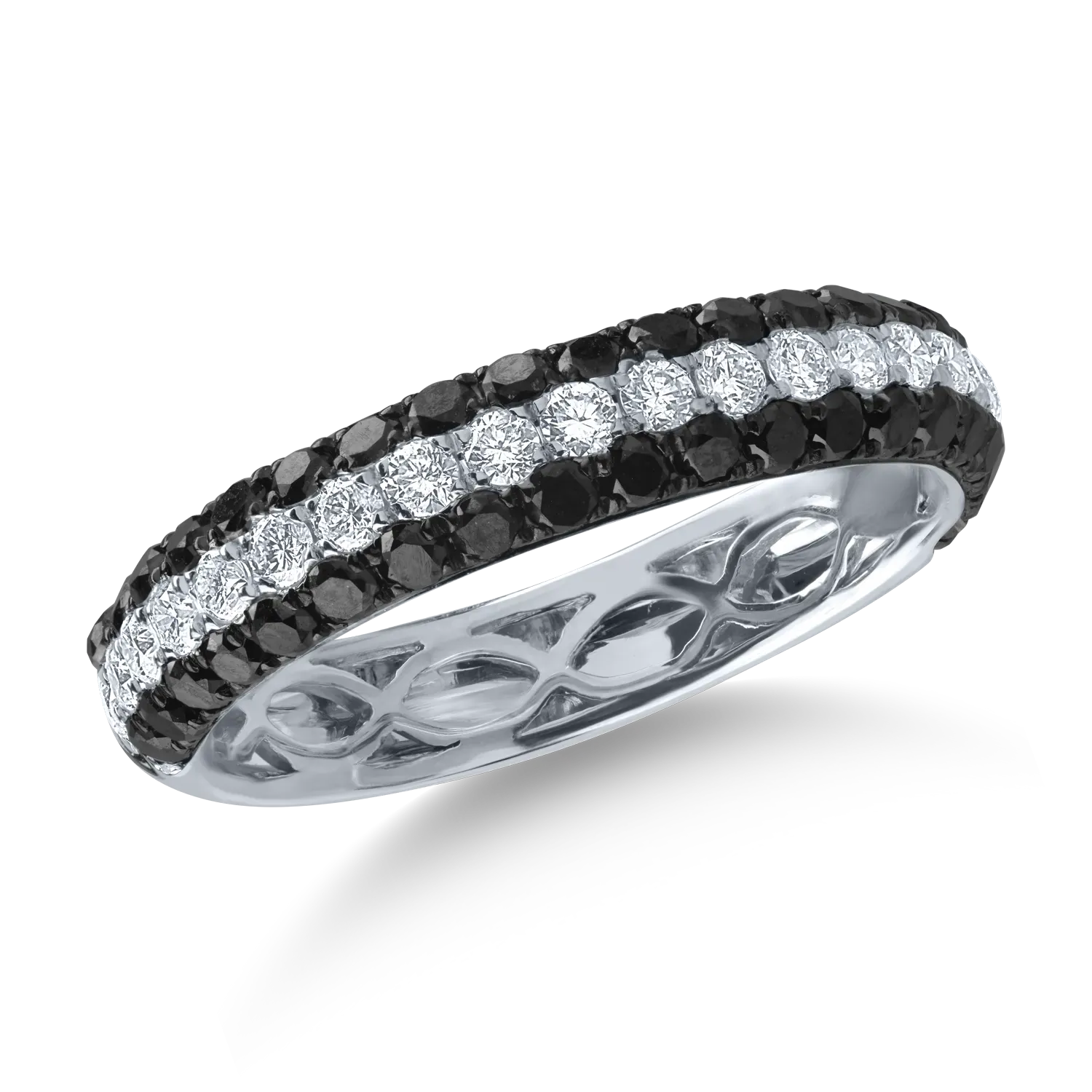 Half eternity ring in white gold with 0.58ct black diamonds and 0.28ct clear diamonds