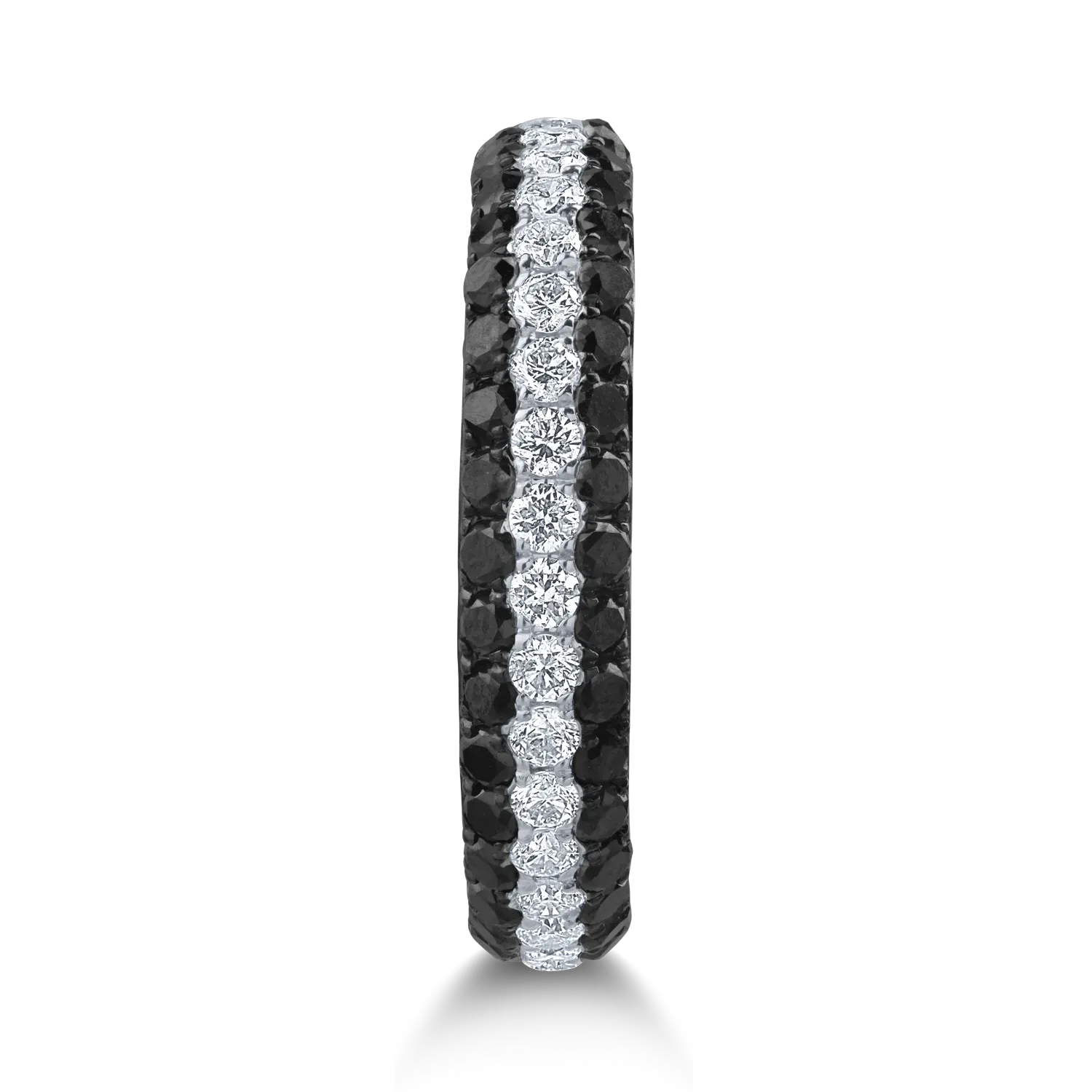 Inel semi eternity din aur alb cu diamante negre de 0.56ct si diamante transparente de 0.28ct