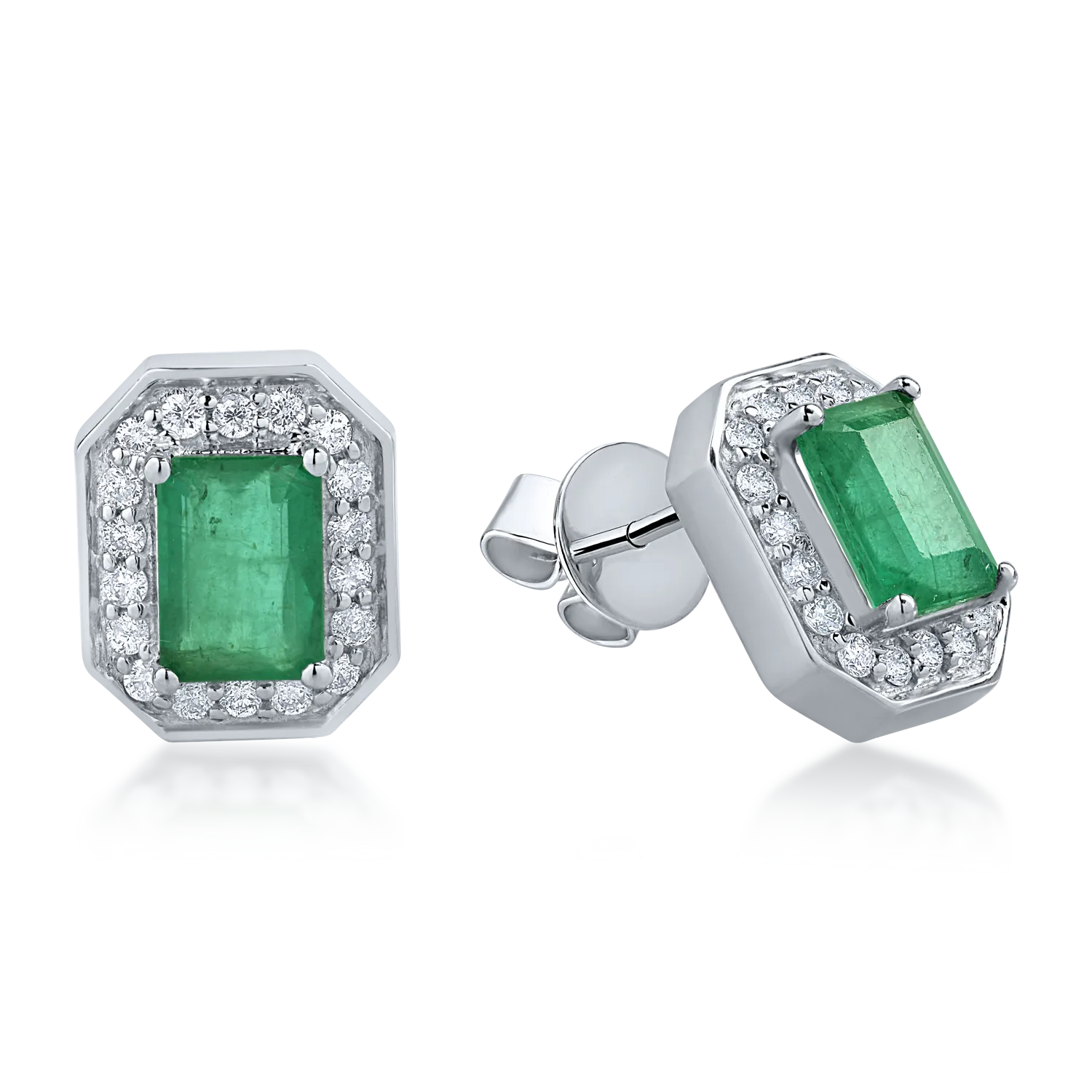 Cercei din aur alb cu smaralde rectangulare de 1.91ct si diamante de 0.39ct